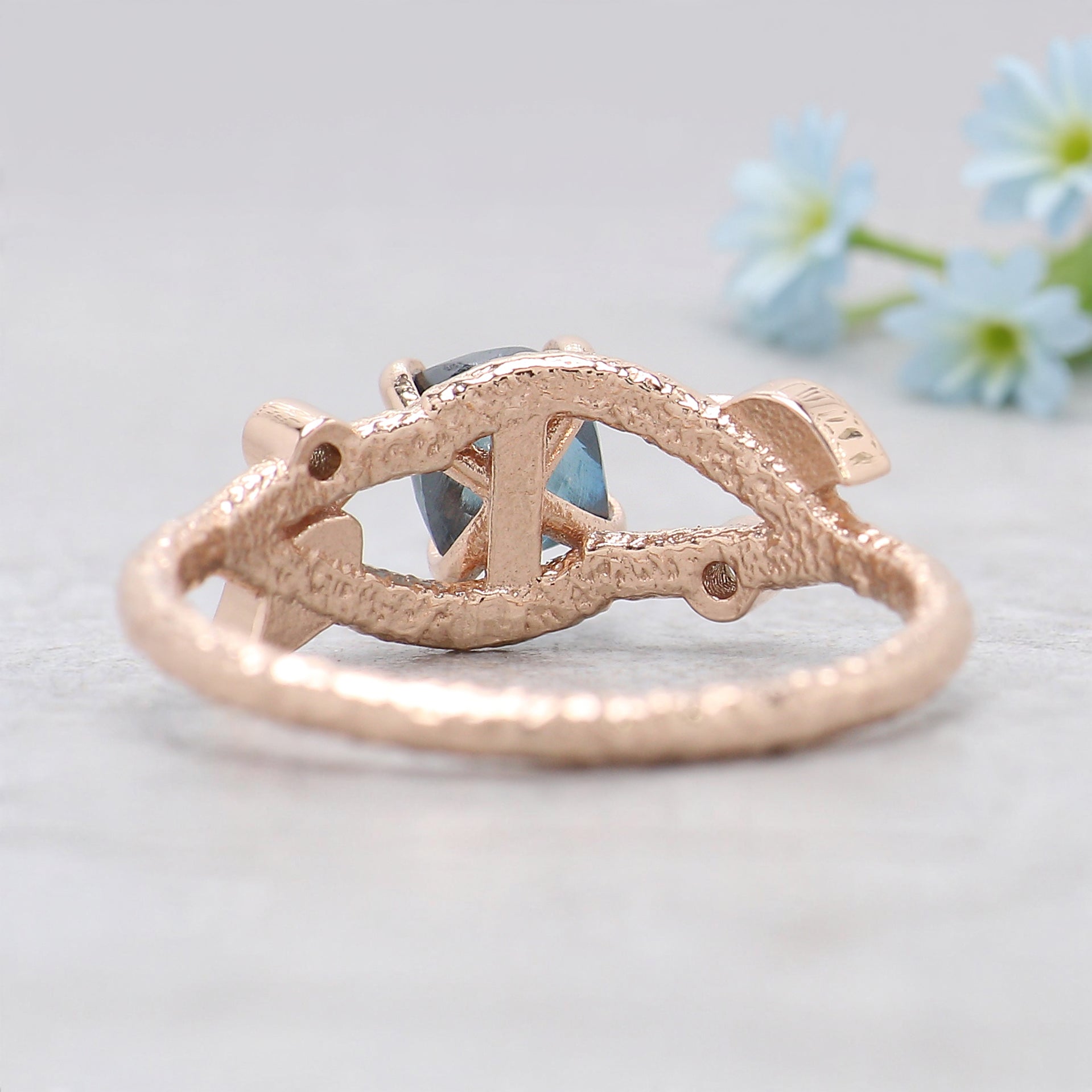Rough Blue Color Diamond Ring 0.81 Ct 5.45 MM Crystal Rough Diamond Ring 14K Solid Rose Gold Silver Engagement Ring Gift For Her QL2228