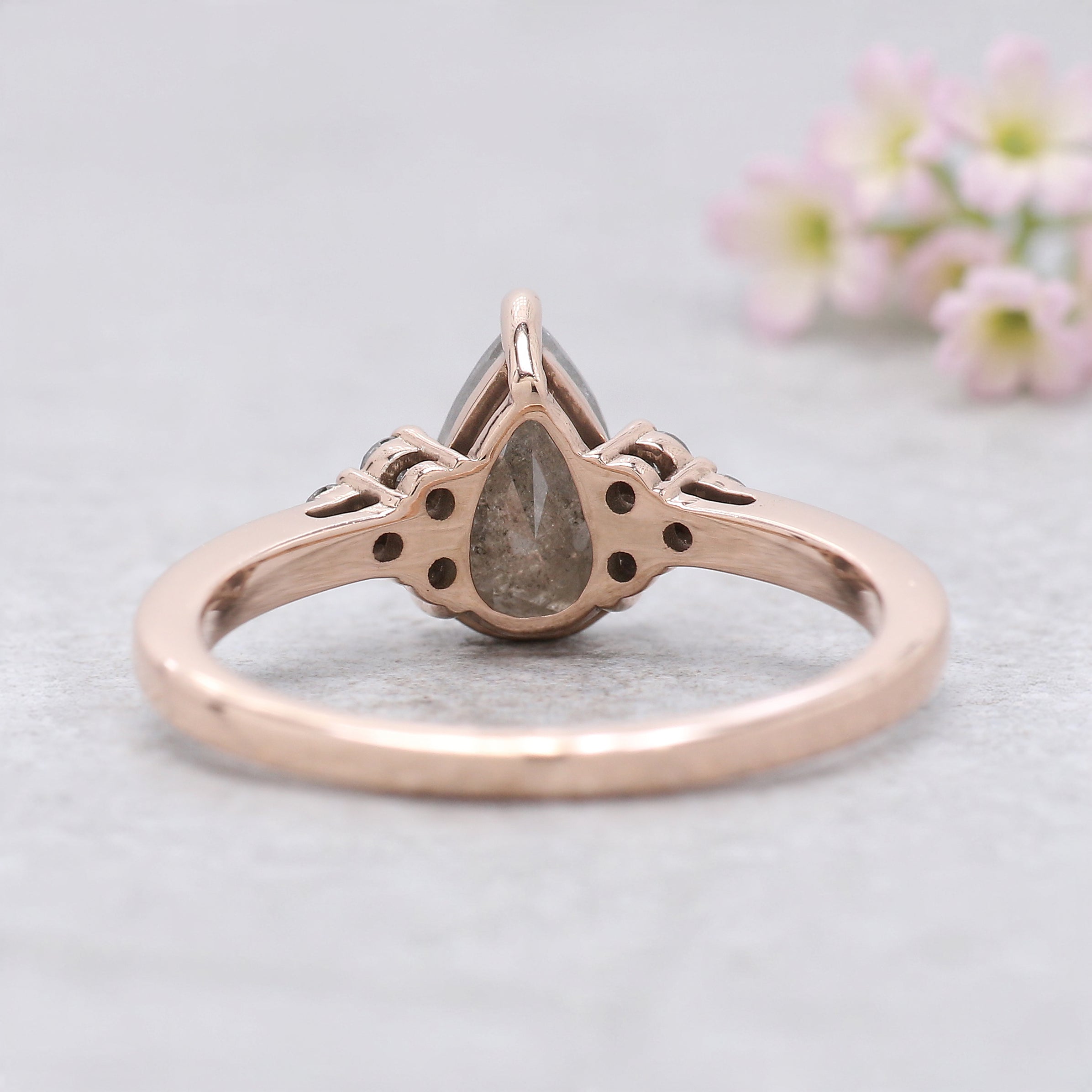 Pear Cut Gray Color Diamond Ring 1.30 Ct 8.43 MM Pear Diamond Ring 14K Solid Rose Gold Silver Pear Engagement Ring Gift For Her KDK2706