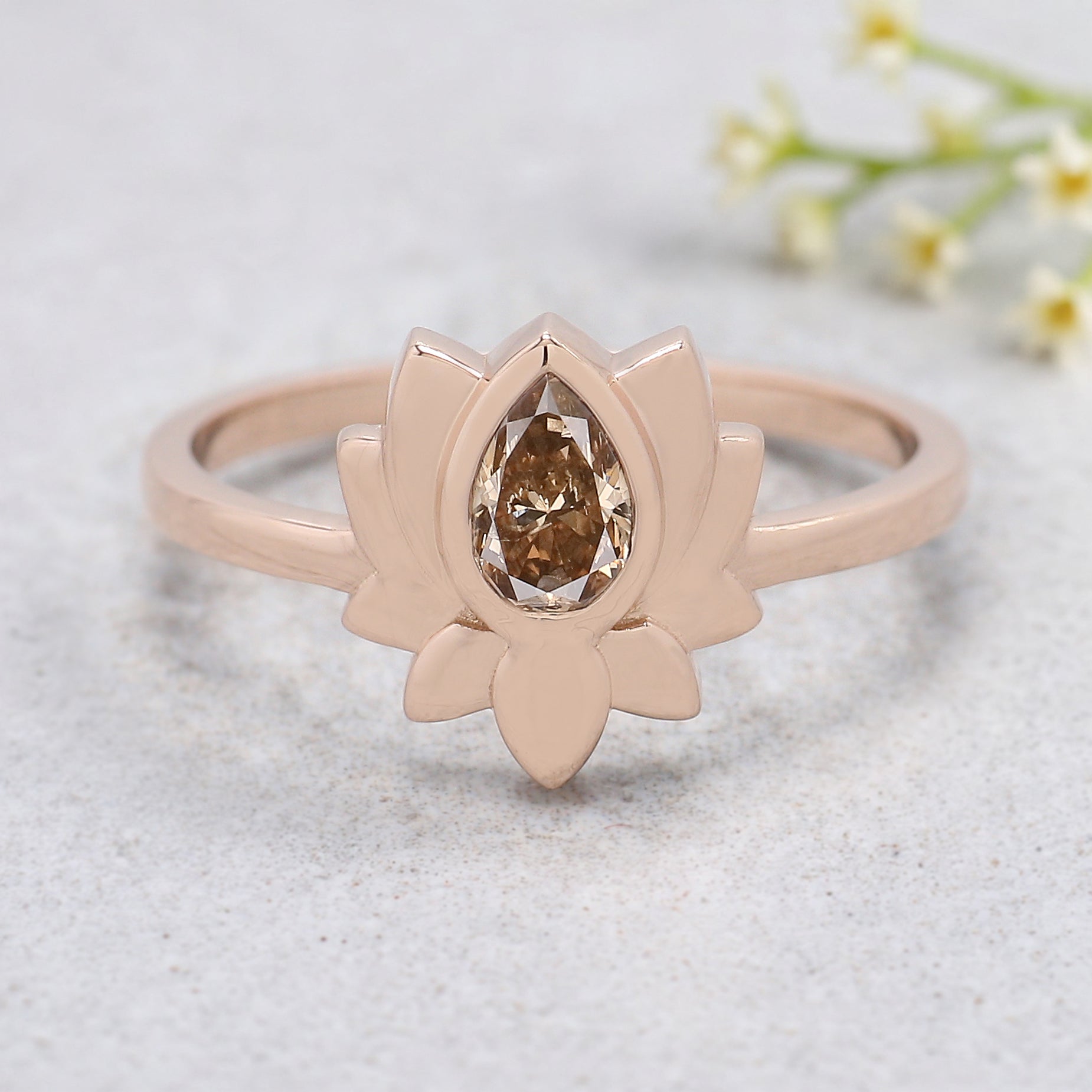 Pear Cut Brown Color Diamond Ring 0.38 Ct 6.00 MM Pear Diamond Ring 14K Solid Rose Gold Silver Pear Engagement Ring Gift For Her KDN1249