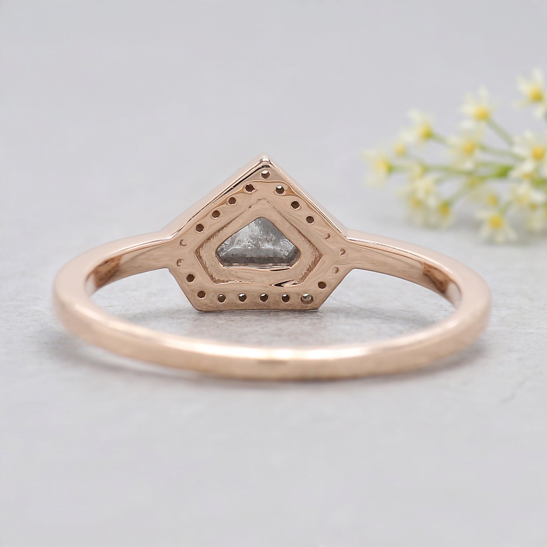 Shield salt and pepper Diamond Ring, Salt and pepper Shield Diamond Engagement Ring, Shield Diamond Ring, Halo Ring, Shield Ring, KD1122