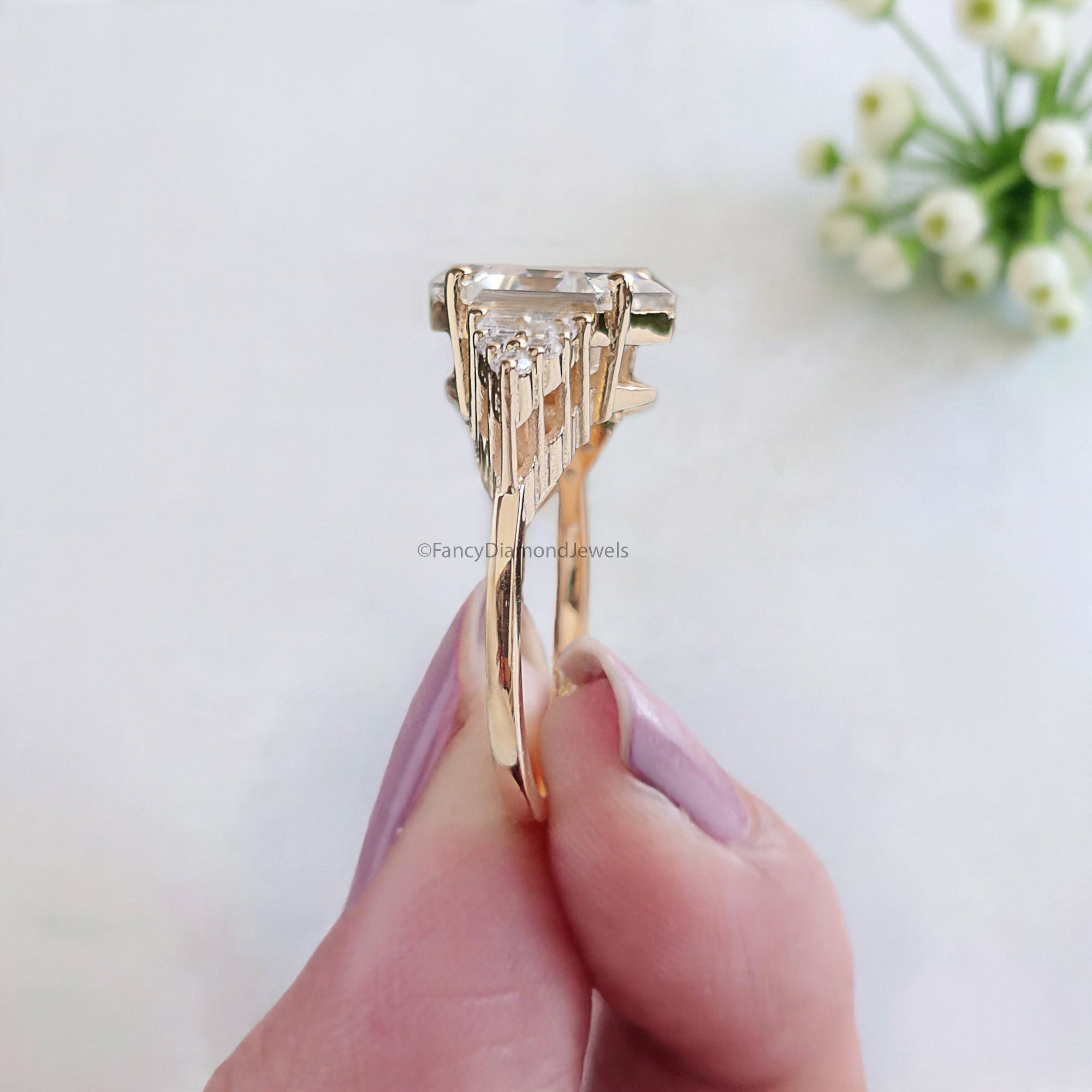 3.00 CT Antique Hexagon Moissanite Engagement Ring Baguette And Round Ring Ring For Gifting Wedding Ring Anniversary Gift Ring Her FD170