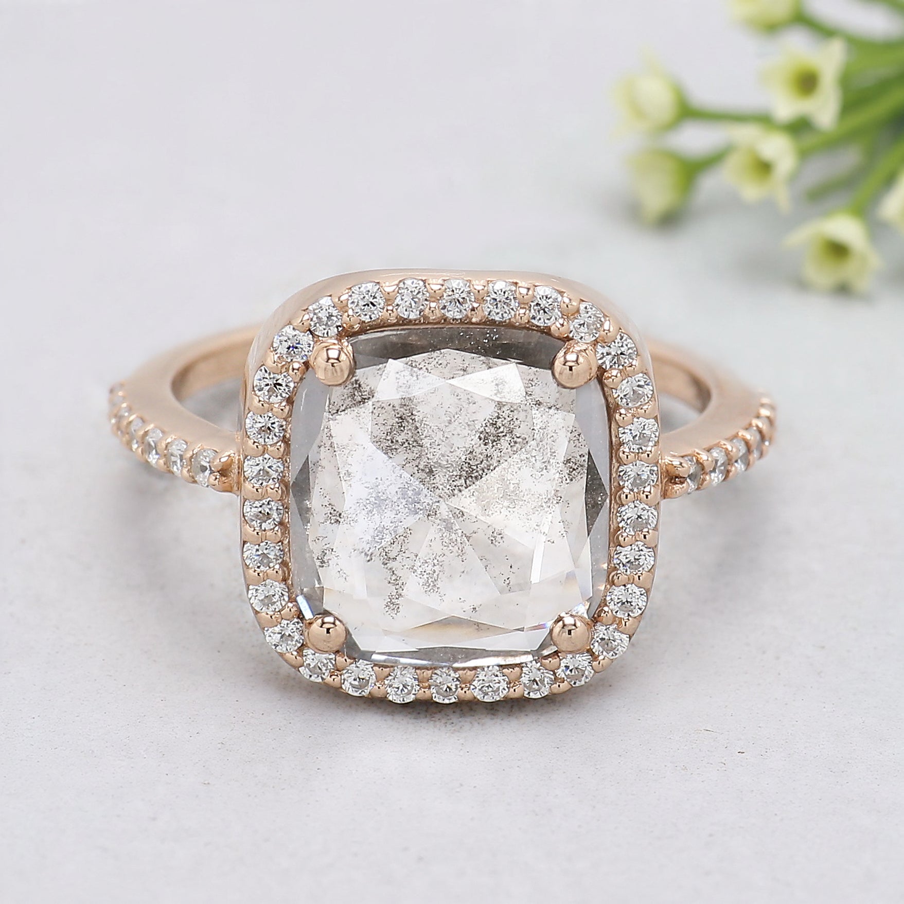 1.95 CT Cushion Lab Grown Diamond Ring Cushion CVD Fancy Black Grey Salt And Pepper Diamond Ring Engagement Ring Bridal Wedding Ring KDL3523