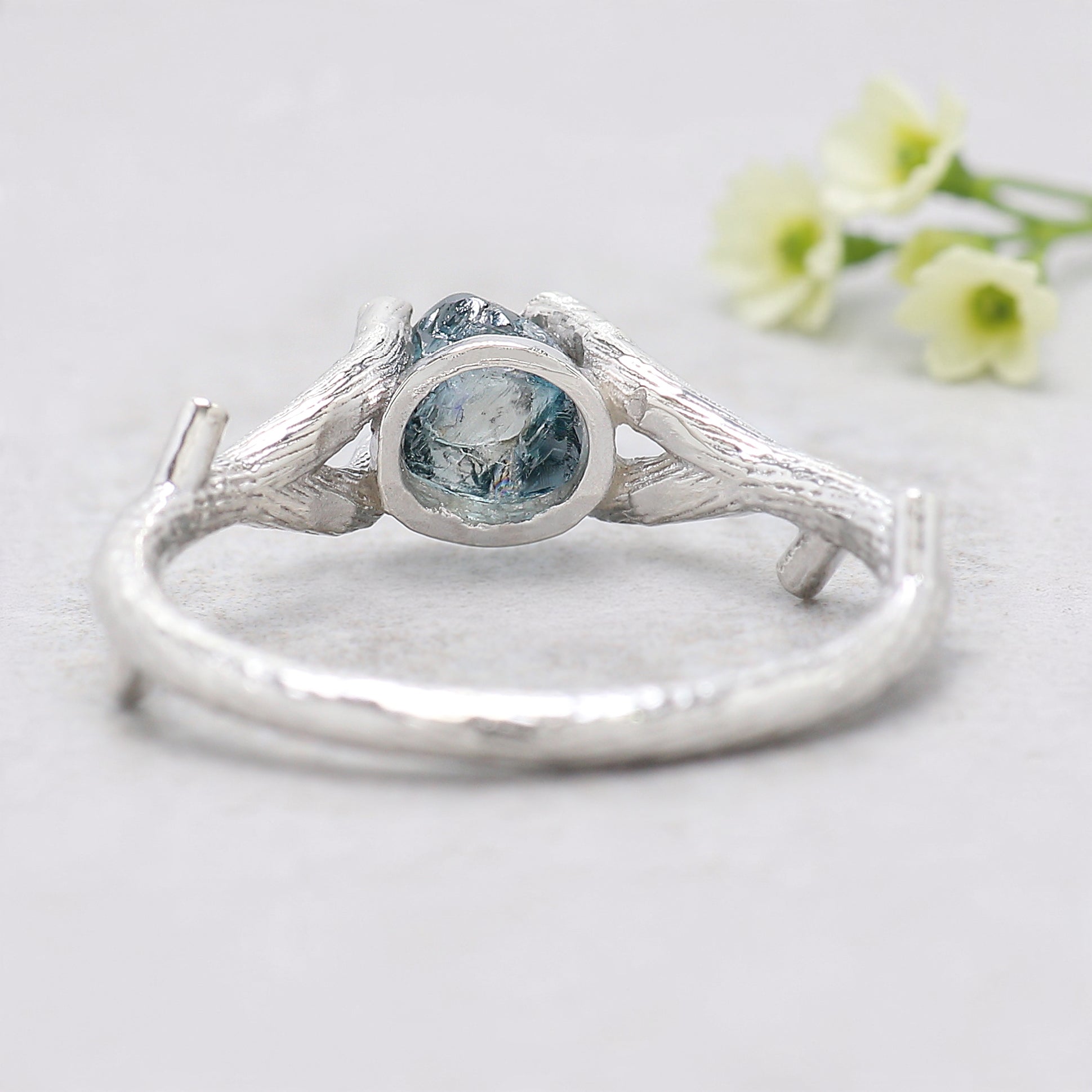 Rough Blue Color Diamond Ring 0.94 Ct 5.73 MM Crystal Rough Diamond Ring 14K Solid White Gold Silver Engagement Ring Gift For Her QL2360