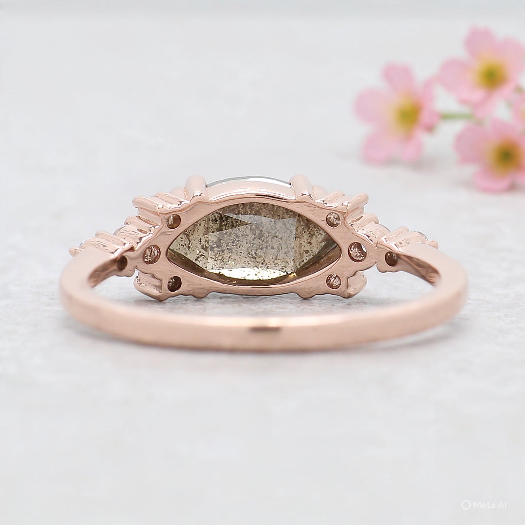 Marquise Cut Light Brown Diamond Ring 1.35 Ct 9.95 MM Marquise Shape Diamond Ring 14K Rose Gold Silver Engagement Ring Gift For Her KDL1650