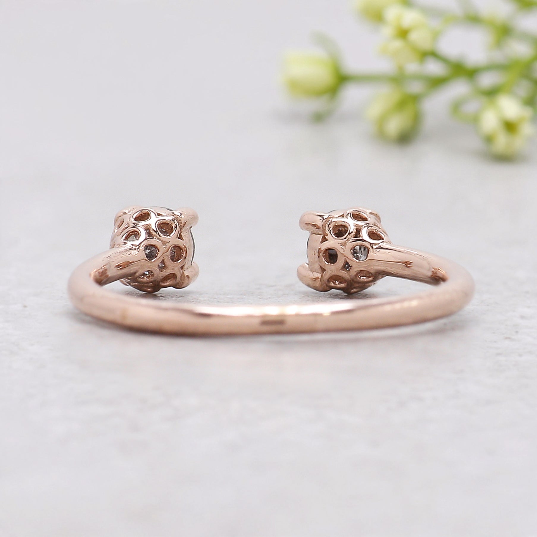 0.40 Ct Natural Round Salt And Pepper Diamond Ring 3.70 MM Open Gap Round Diamond Ring 14K Solid Rose Gold Silver Engagement Ring KDL1062