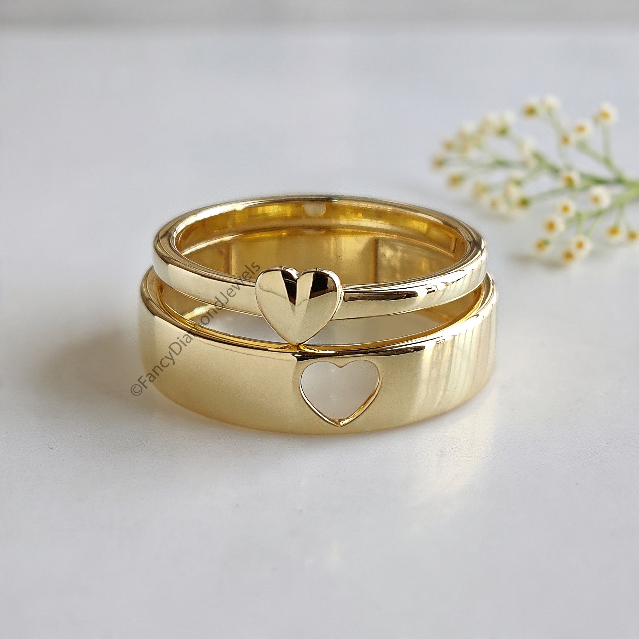 Matching His and Hers Heart Couple Band Set Silver Promise Bands For Couples Wedding Bands Simple Wedding matching anniversary Band FD521
