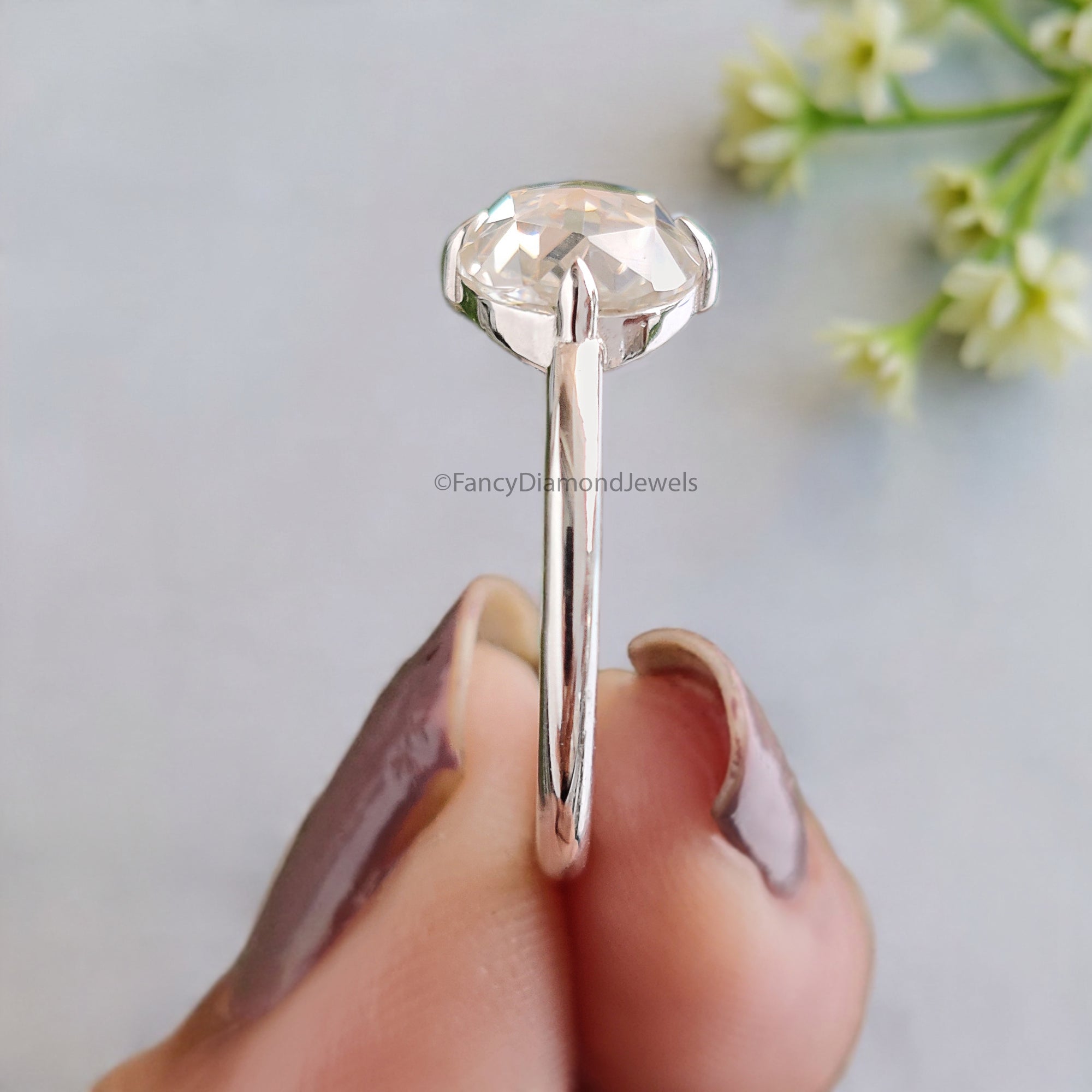 1.00 CT Round Rose Cut Colorless Moissanite Pointed Prong Simple Solitaire Engagement Ring Wedding Ring Anniversary Ring Bridal Ring FD22