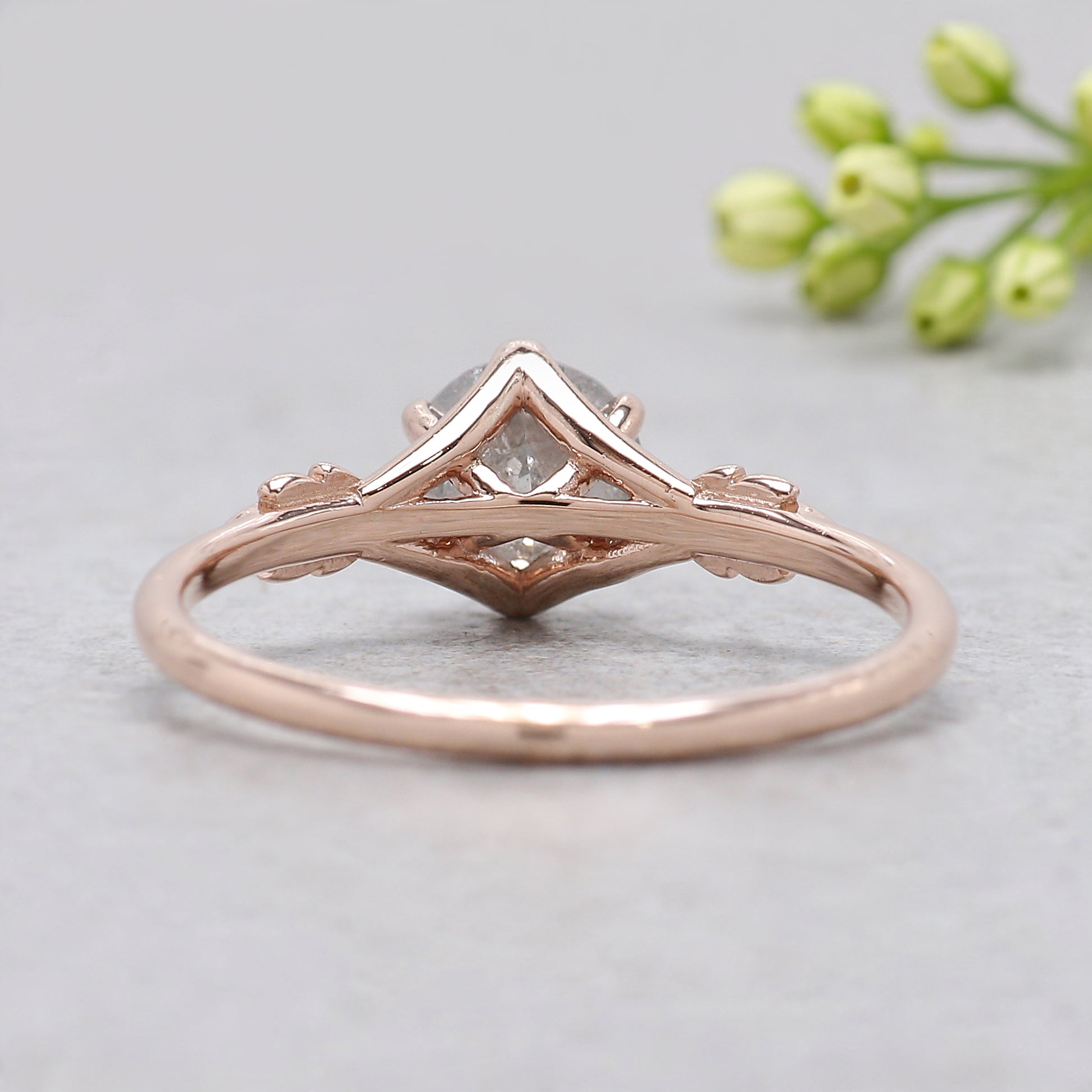 0.87 Ct Natural Round Shape Grey Color Diamond Ring 5.60 MM Round Cut Diamond Ring 14K Rose Gold Silver Engagement Ring Gift For Her KDN8944
