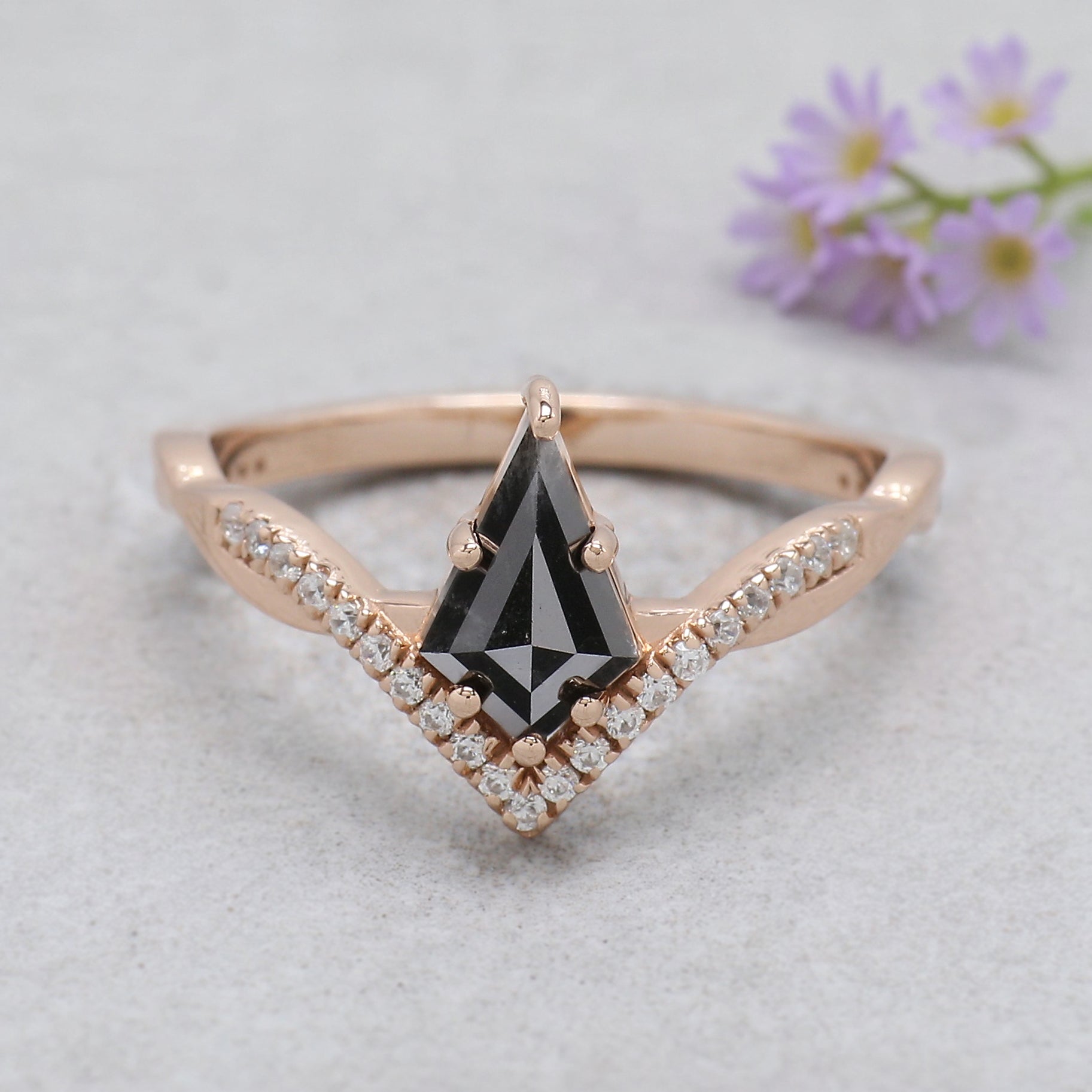 Kite Cut Salt And Pepper Diamond Ring 0.86 Ct 8.64 MM Kite Diamond Ring 14K Solid Rose Gold Silver Engagement Ring Gift For Her KDL3433