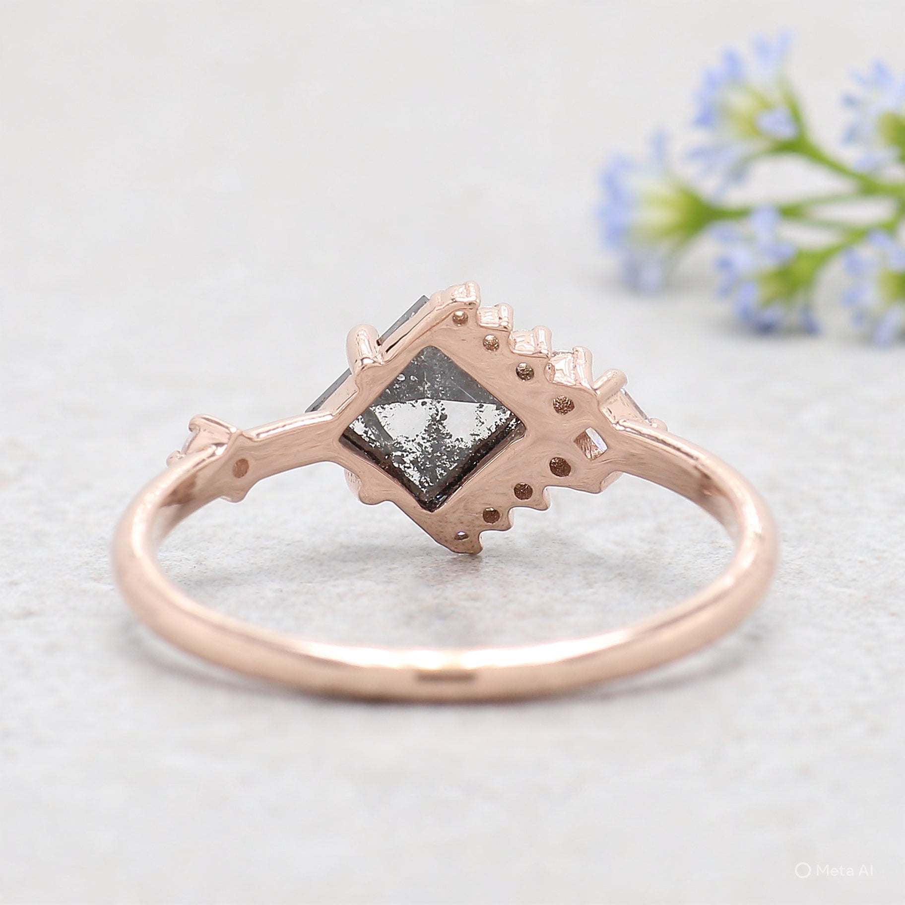 Kite Cut Salt And Pepper Diamond Ring 0.70 Ct 7.10 MM Kite Shape Diamond Ring 14K Solid Rose Gold Silver Engagement Ring Gift For Her KDN930