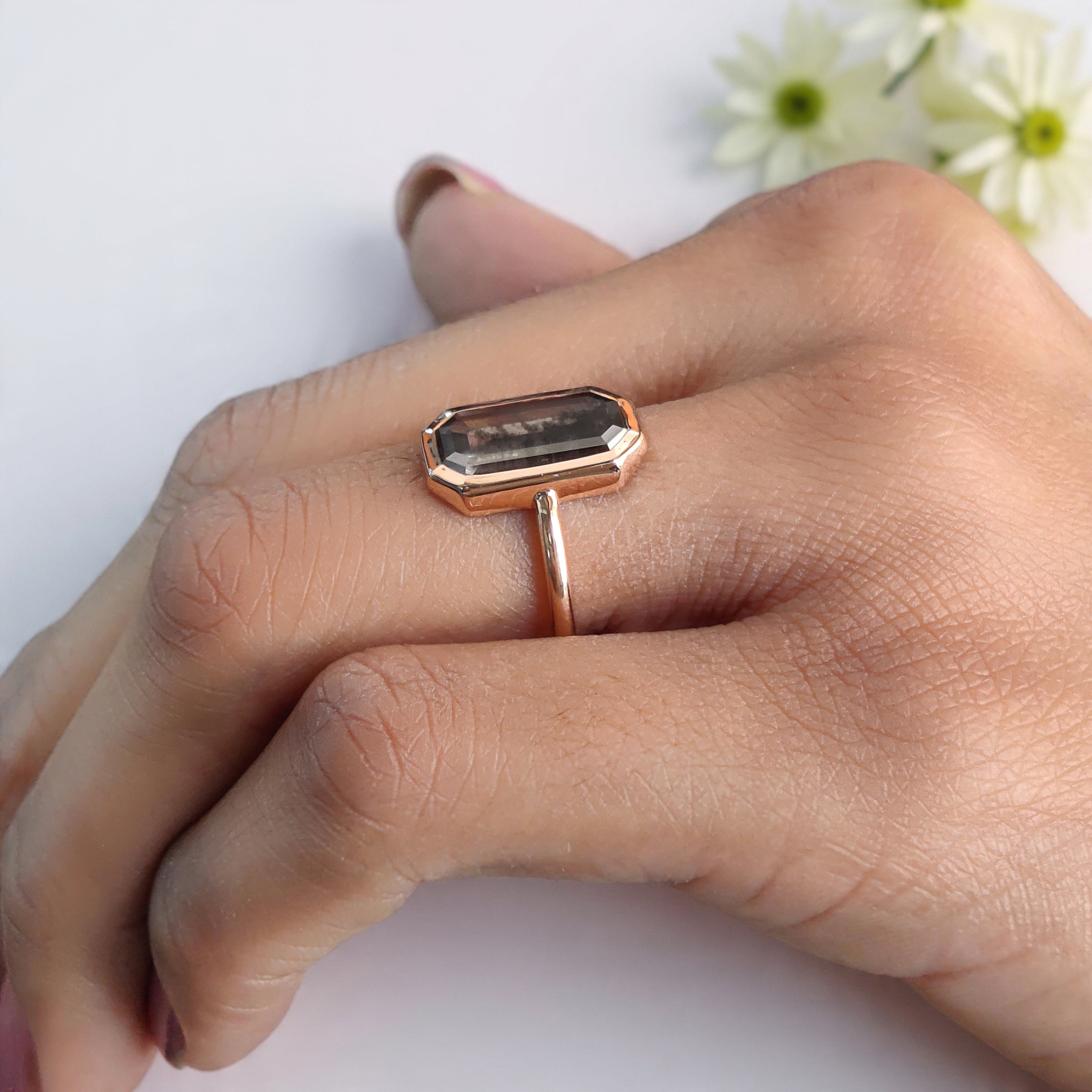 2.24 CT Emerald Lab Grown Diamond Ring Emerald CVD Fancy Black Grey Salt And Pepper Diamond Ring Engagement Ring Bridal Wedding Ring KDL3527