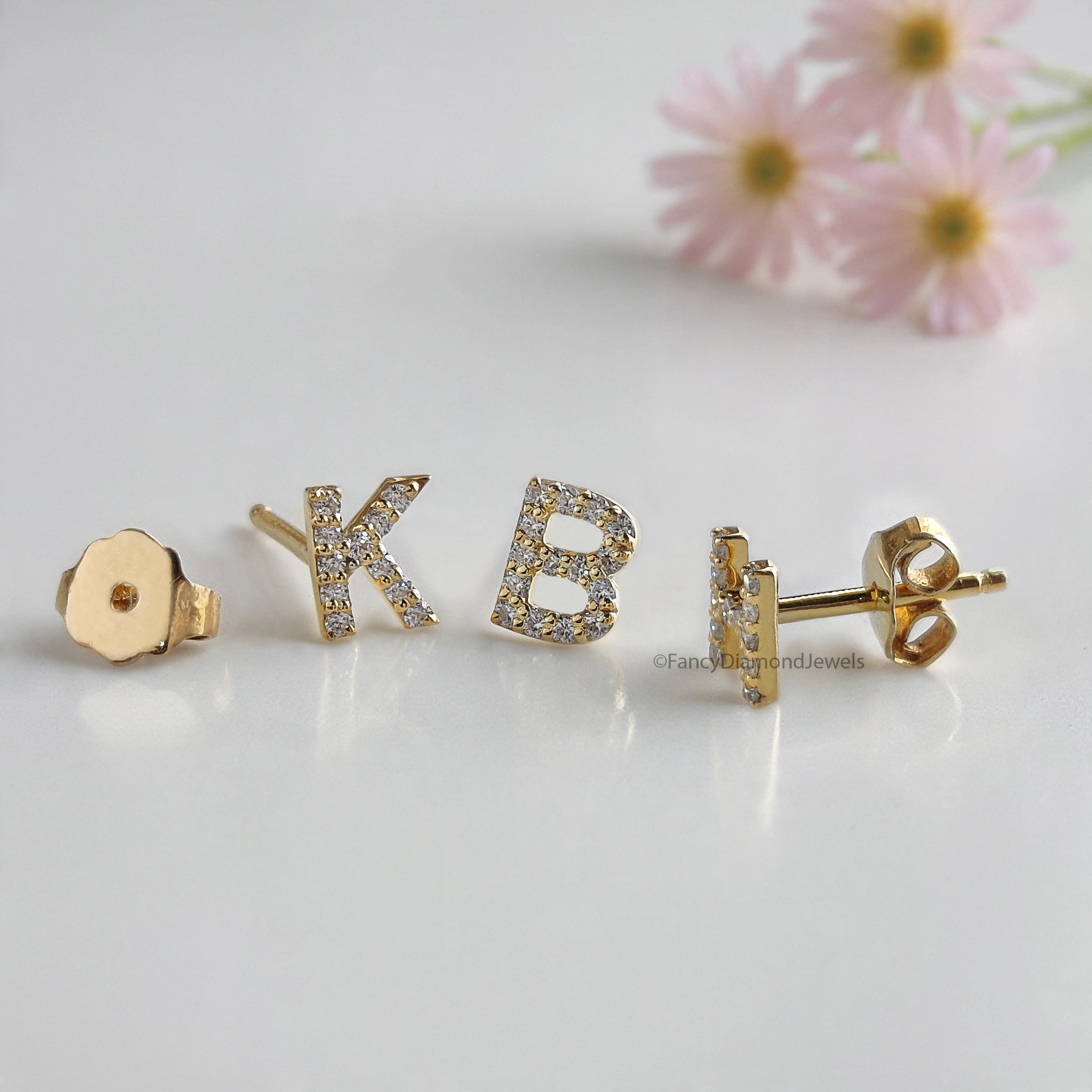 Single Round Diamond Initial Stud Earring Round Brilliant Cut White Diamond Earring Prong Earring Engagement Earring Gift For Her FD515