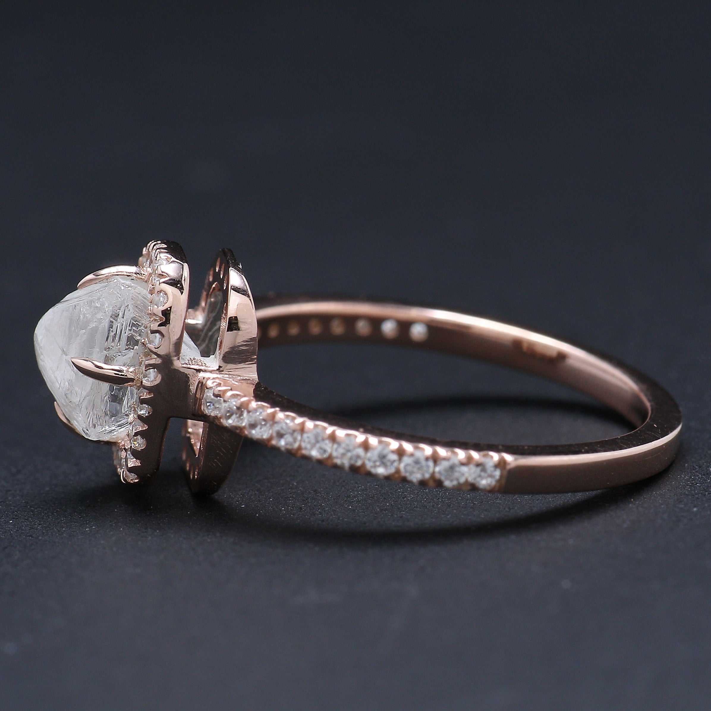 Rough White-F Color Diamond Ring 1.40 Ct 6.86 MM Crystal Rough Diamond Ring 14K Solid Rose Gold Silver Engagement Ring Gift For Her KDL2496