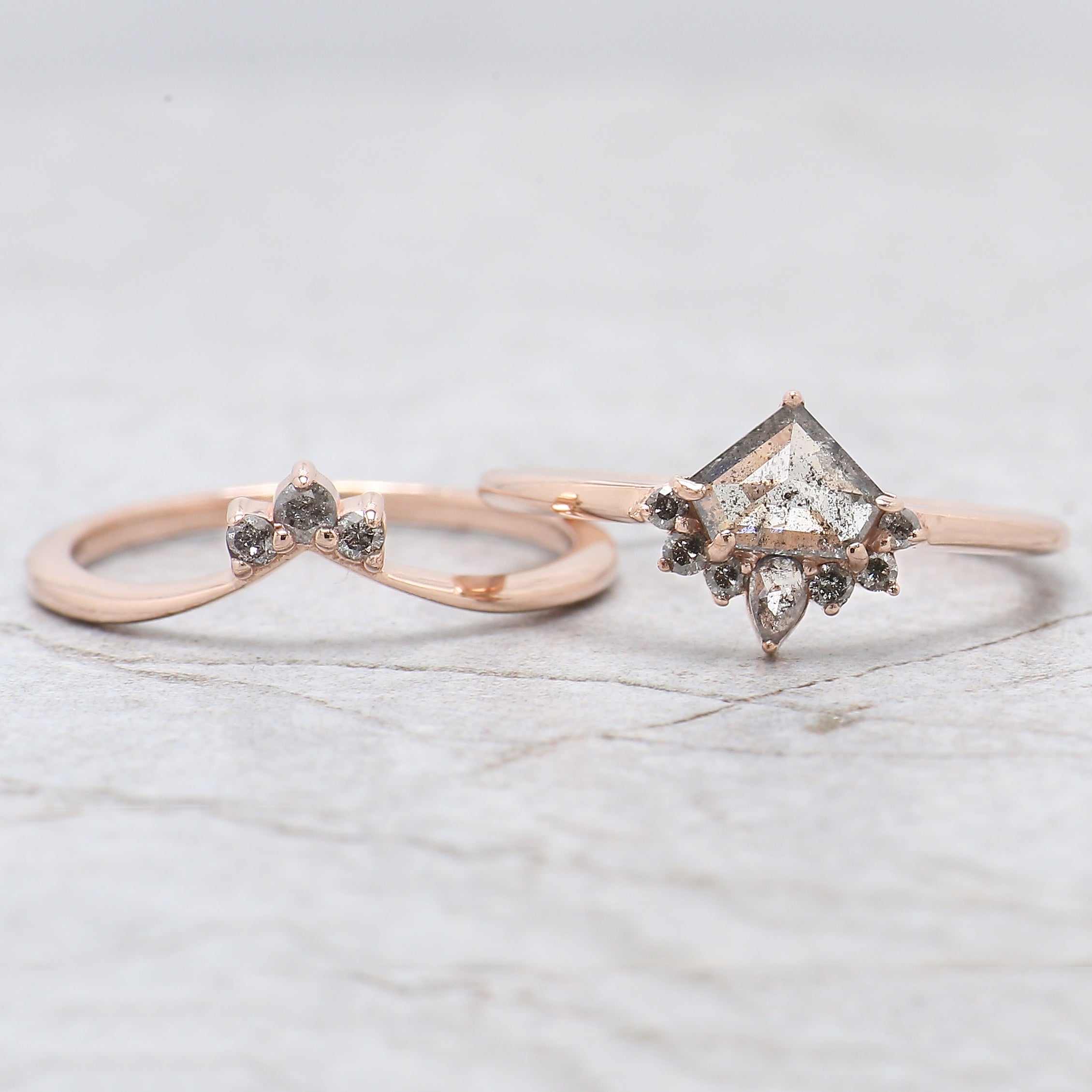 Shield Cut Salt And Pepper Diamond Ring 0.58 Ct 5.10 MM Shield Diamond Ring 14K Solid Rose Gold Silver Engagement Ring Gift For Her QN1261