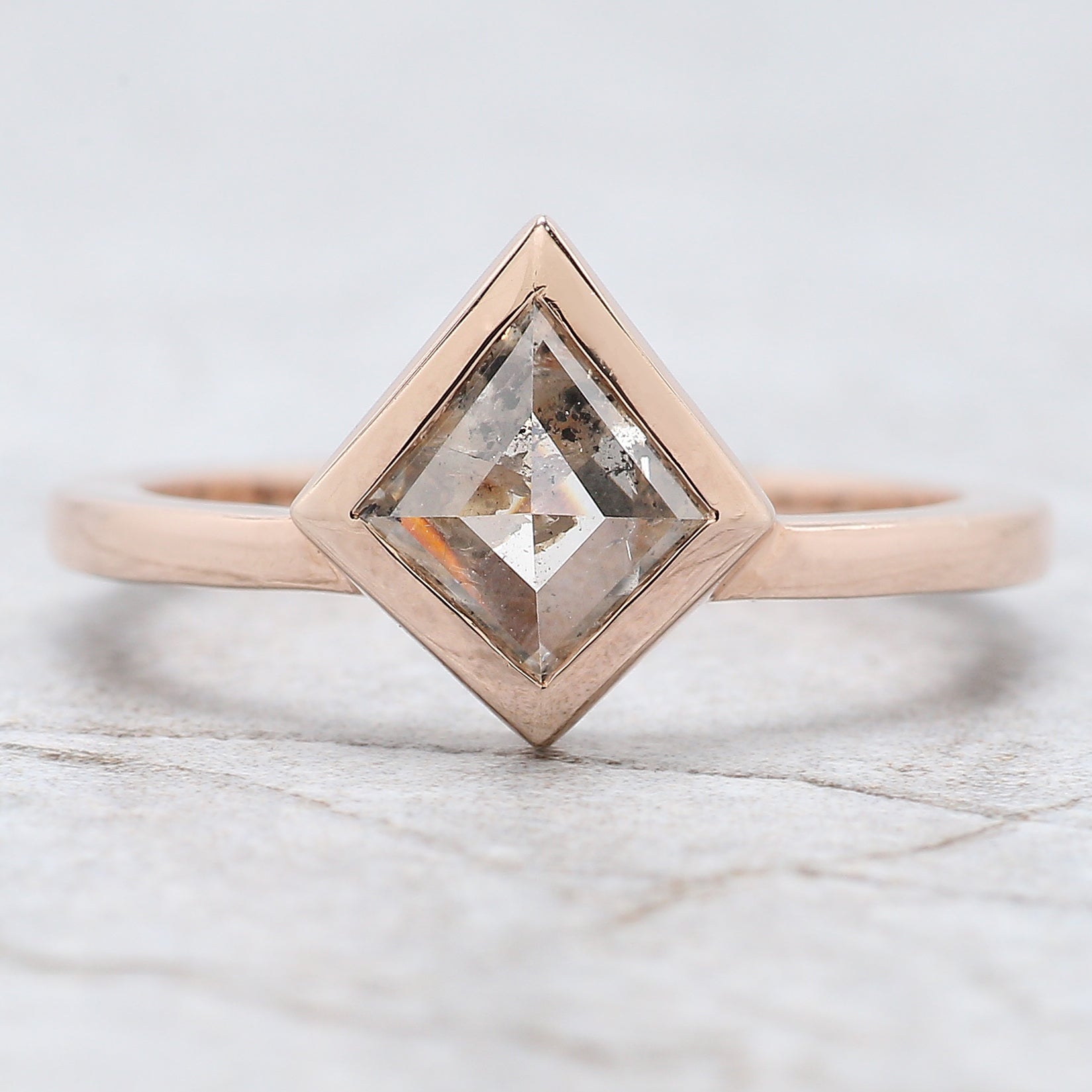 Kite Cut Salt And Pepper Diamond Ring 1.07 Ct 8.60 MM Kite Diamond Ring 14K Solid Rose Gold Silver Kite Engagement Ring Gift For Her QK2176