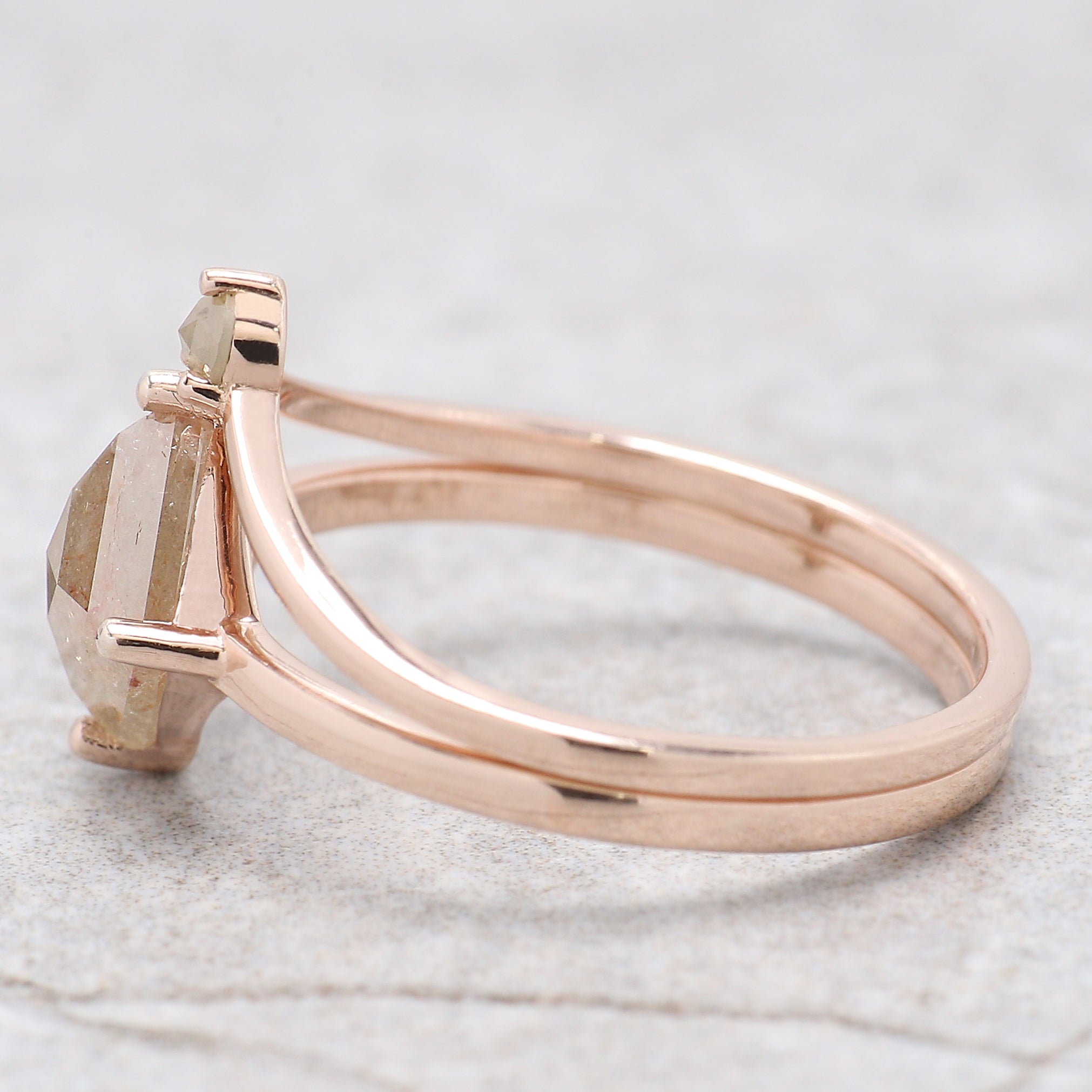 Kite Cut Grey Color Diamond Ring 1.51 Ct 8.55 MM Kite Shape Diamond Ring 14K Solid Rose Gold Silver Kite Engagement Ring Gift For Her QL9612