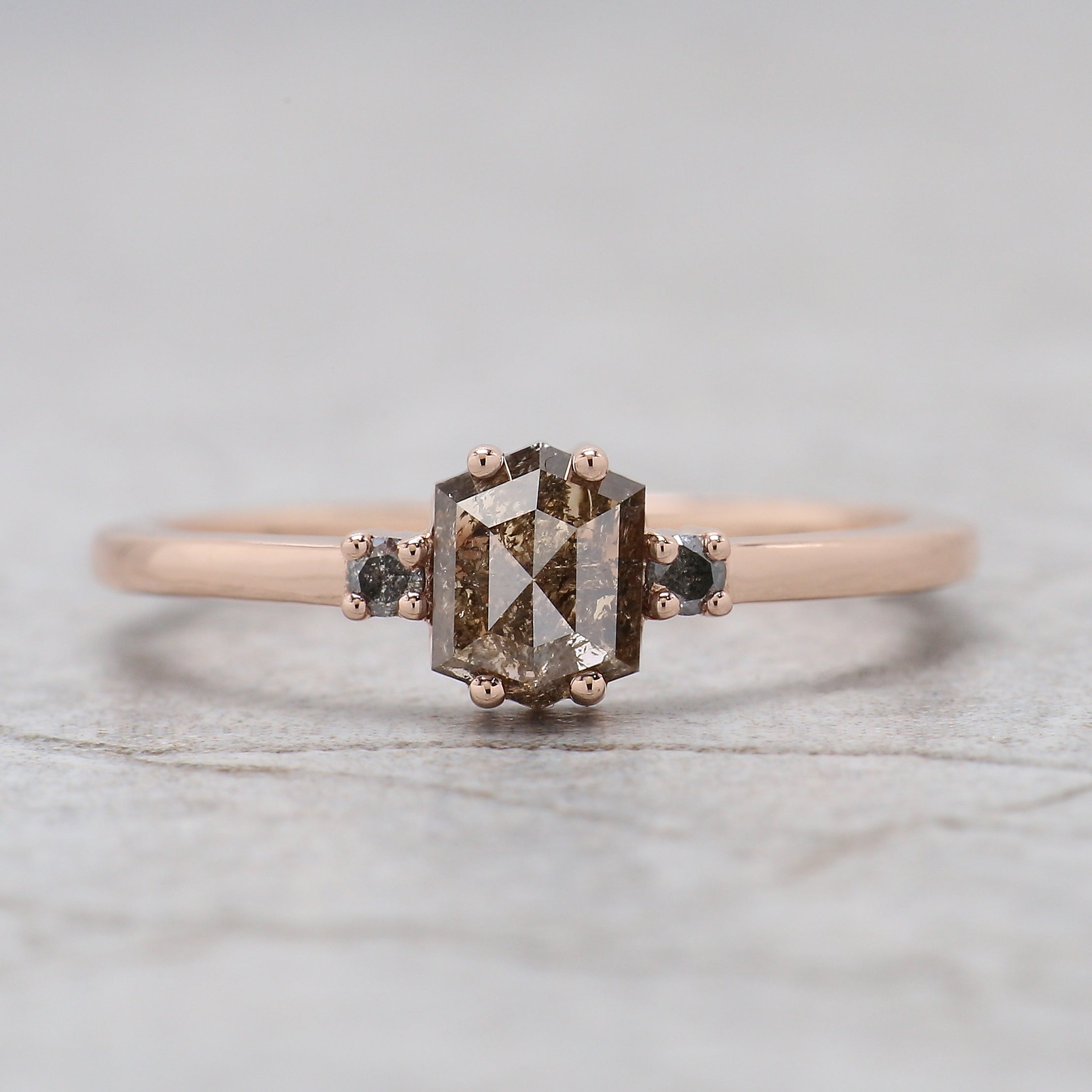Hexagon Cut Brown Color Diamond Ring 0.68 Ct 5.76 MM Hexagon Diamond Ring 14K Solid Rose Gold Silver Engagement Ring Gift For Her QN2199