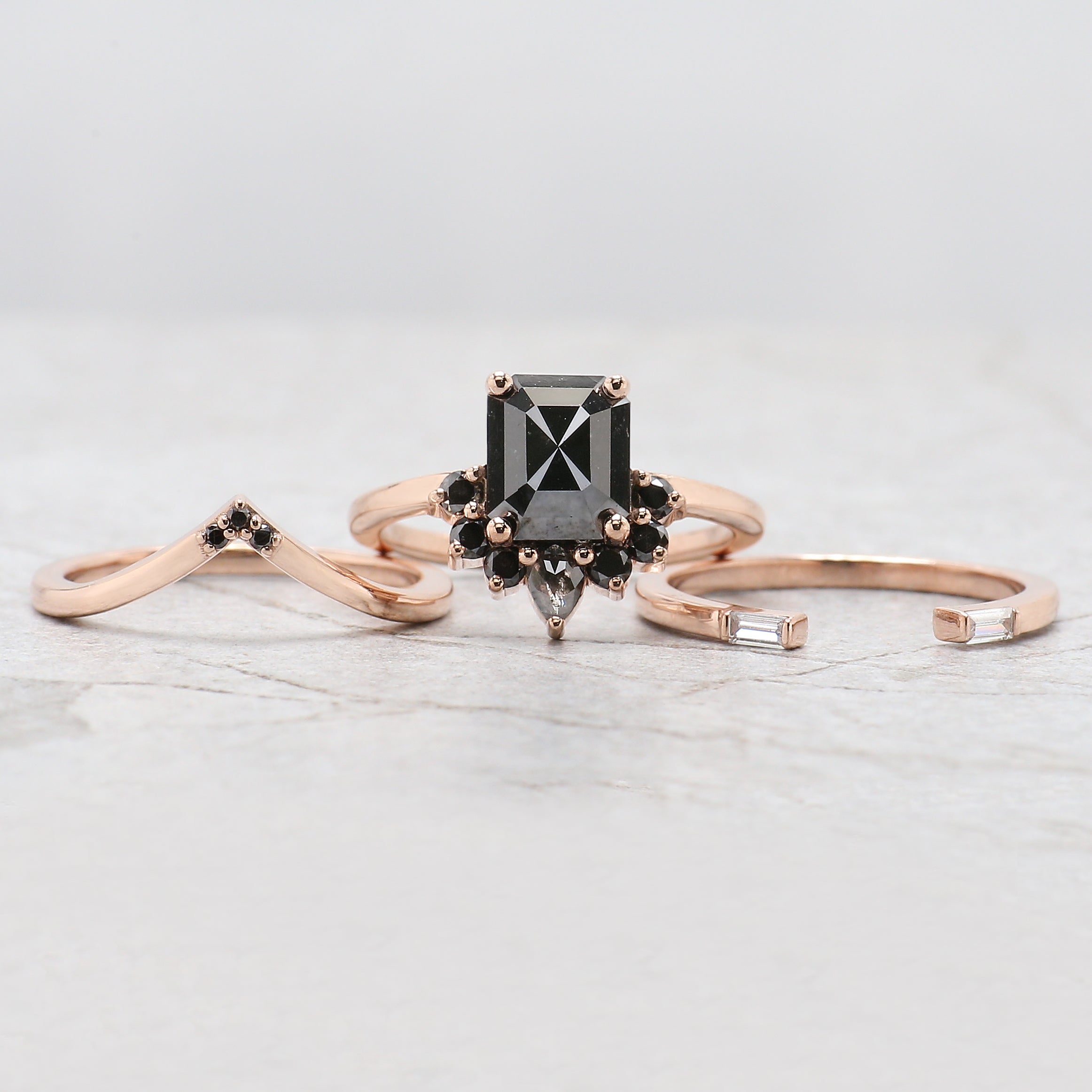 Emerald Cut Black Color Diamond Ring 2.12 Ct 7.95 MM Emerald Diamond Ring 14K Solid Rose Gold Silver Engagement Ring Gift For Her QN628