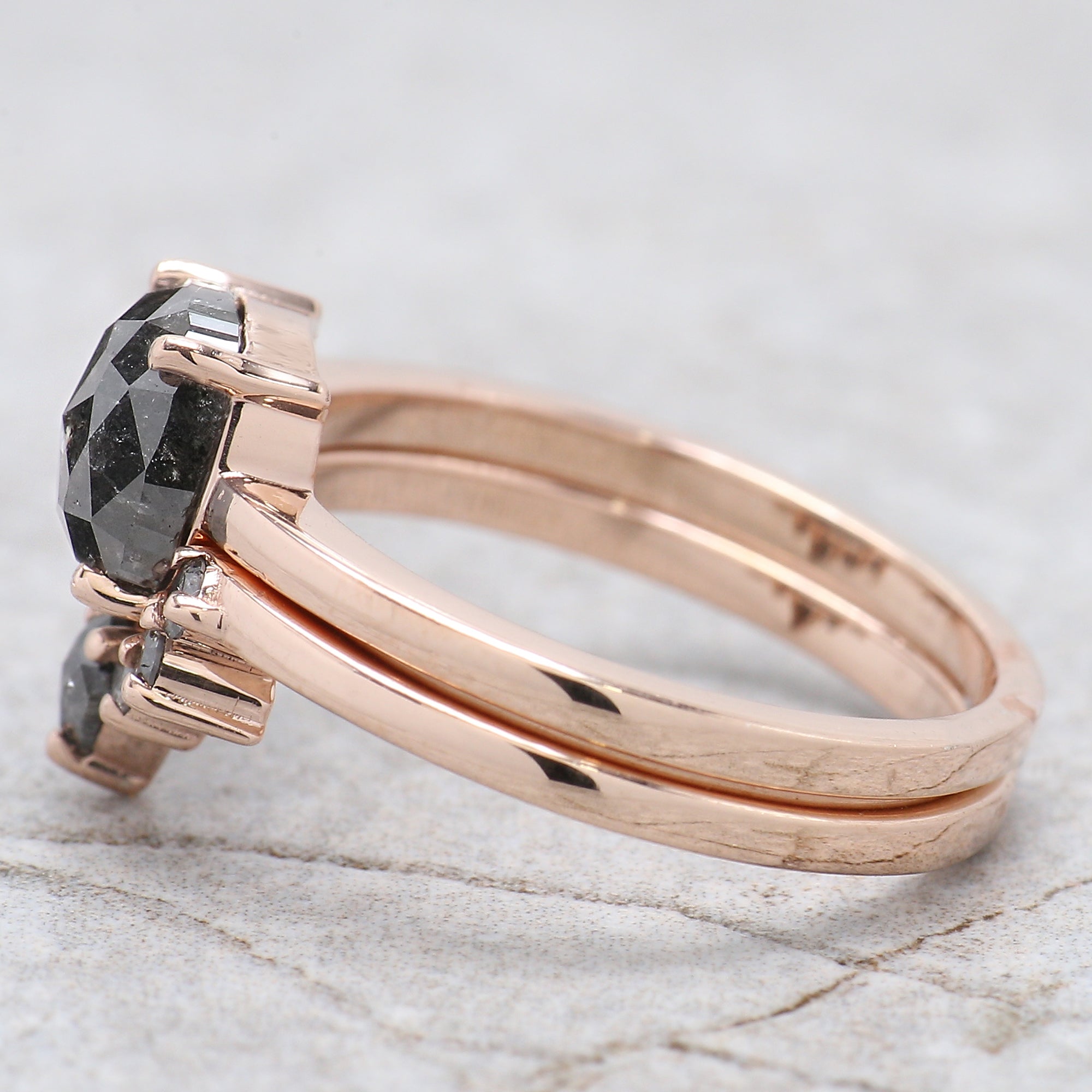 Cushion Cut Salt And Pepper Diamond Ring 1.74 Ct 6.95 MM Cushion Diamond Ring 14K Solid Rose Gold Silver Engagement Ring Gift For Her QL461