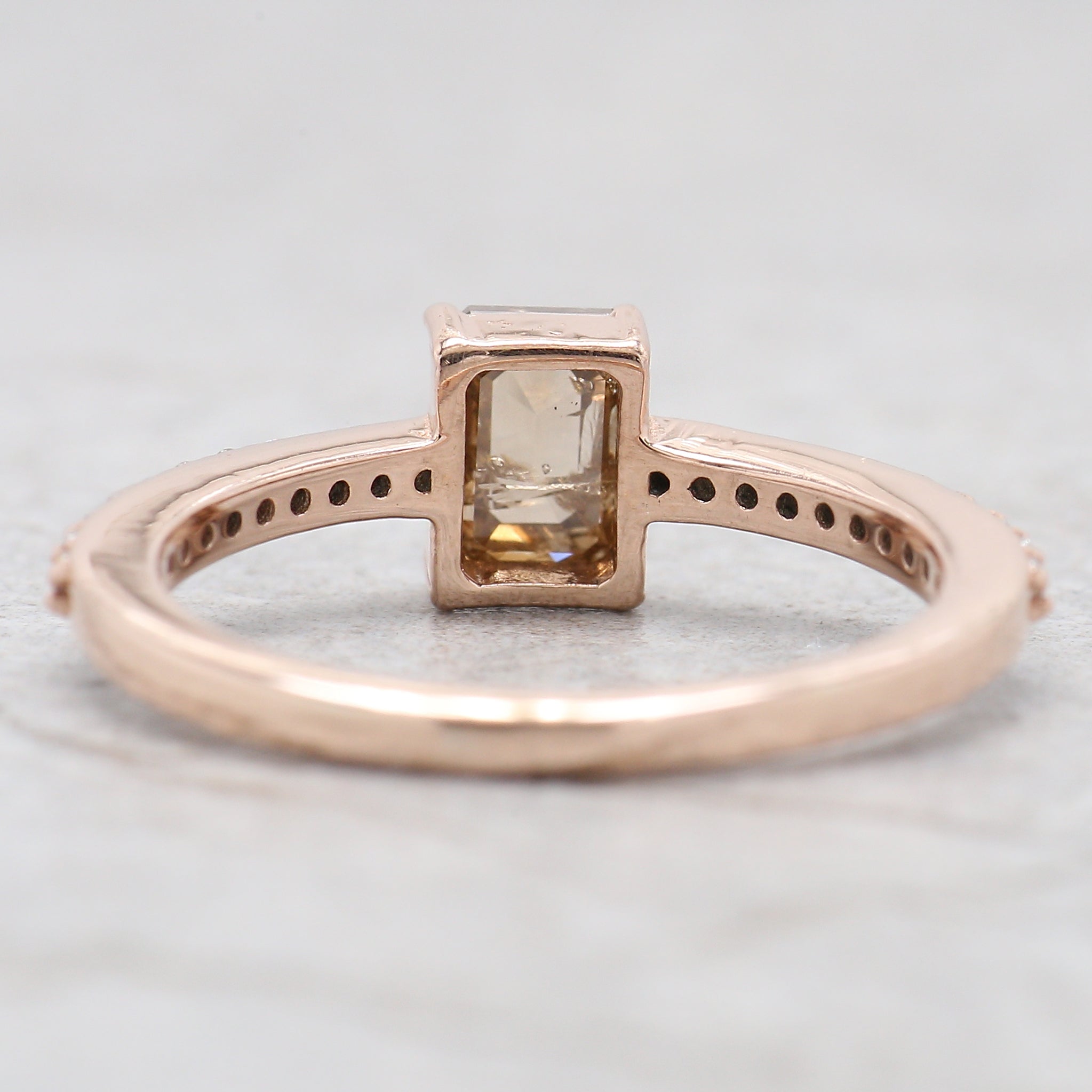 Emerald Cut Brown Color Diamond Ring 0.87 Ct 6.05 MM Emerald Shape Diamond Ring 14K Rose Gold Silver Engagement Ring Gift For Her QL060