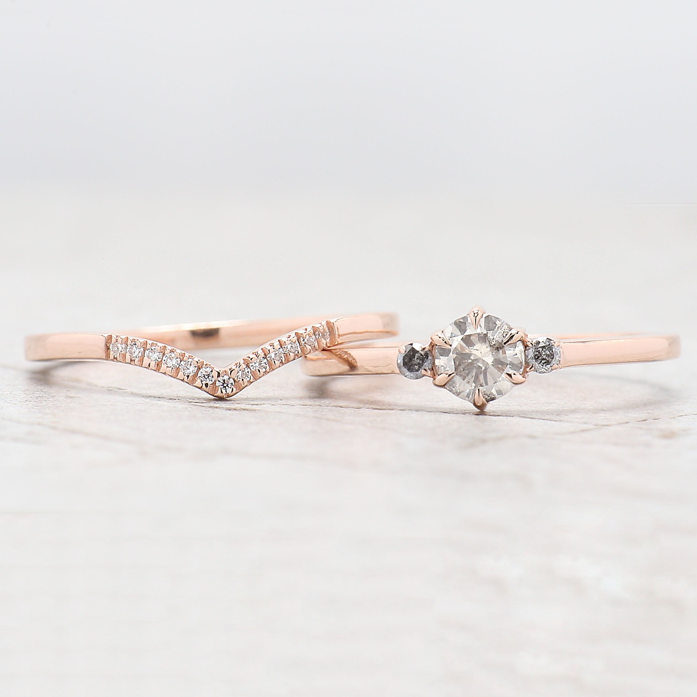 Round Cut Salt And Pepper Diamond Ring 0.32 Ct 4.50 MM Round Diamond Ring 14K Solid Rose Gold Silver Engagement Ring Gift For Her QL7914