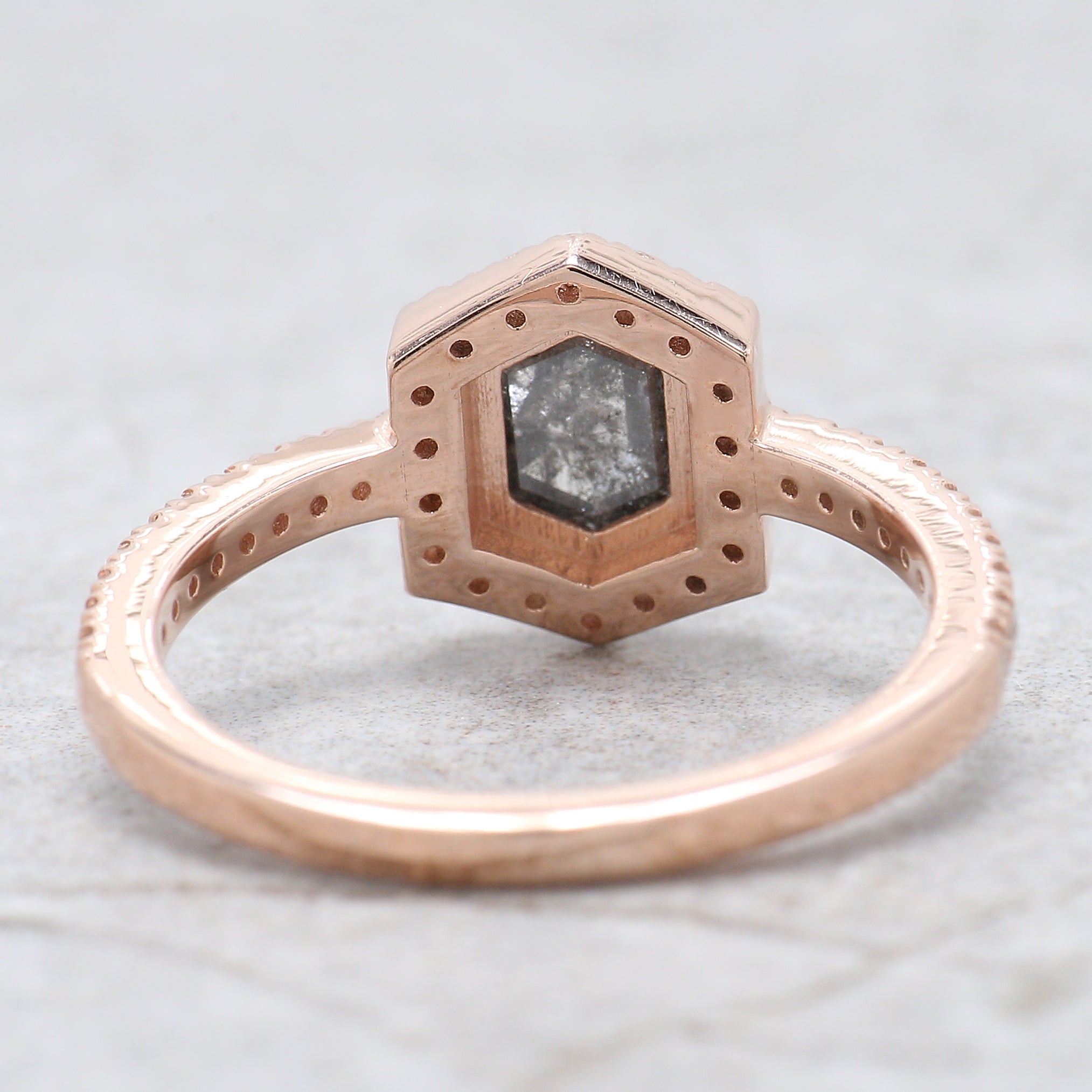 Hexagon Salt And Pepper Diamond Ring 0.80 Ct 6.30 MM Hexagon Cut Diamond Ring 14K Solid Rose Gold Silver Engagement Ring Gift For Her QN1135