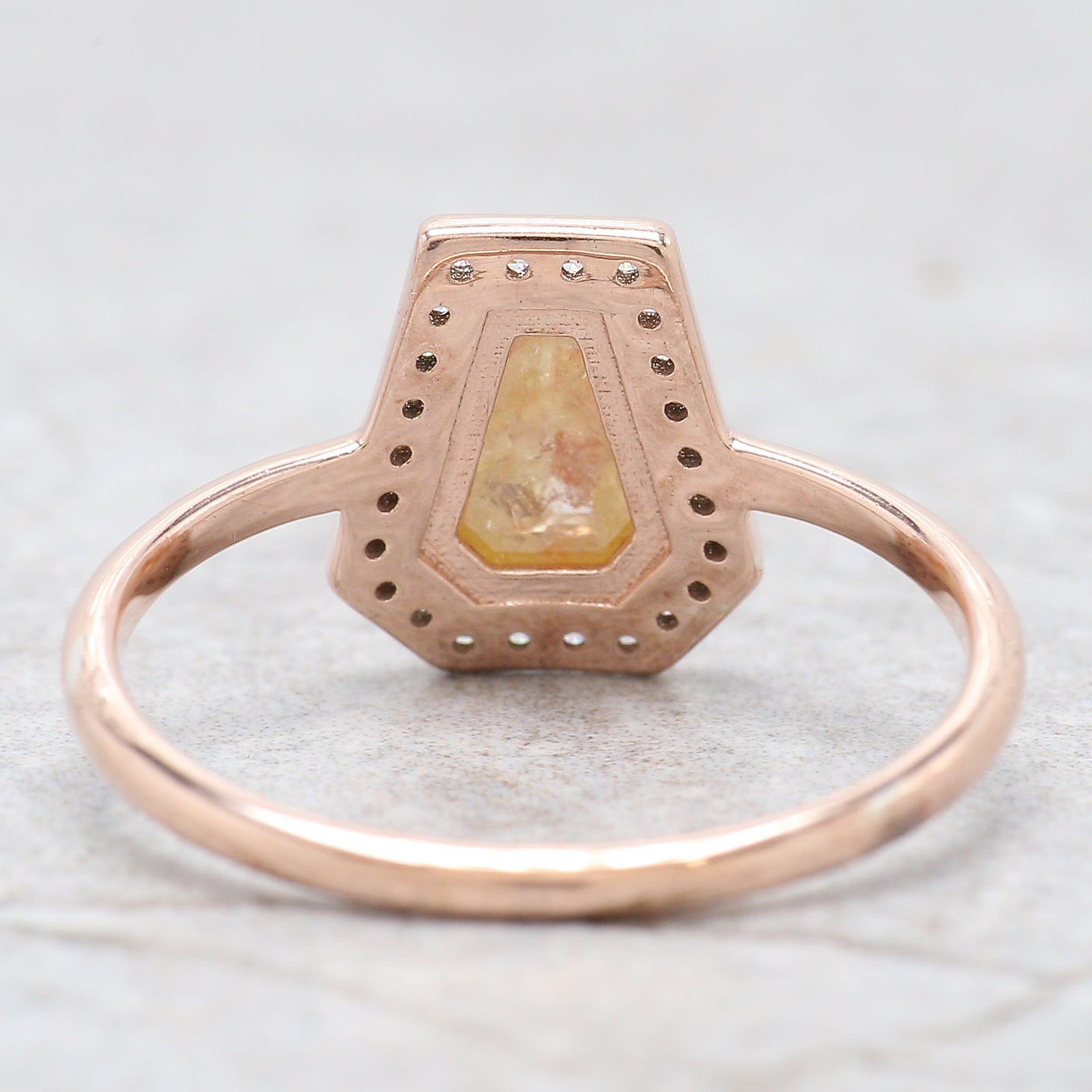 Coffin Cut Yellow Color Diamond Ring 0.66 Ct 6.56 MM Coffin Diamond Ring 14K Solid Rose Gold Silver Engagement Ring Gift For Her QN1988