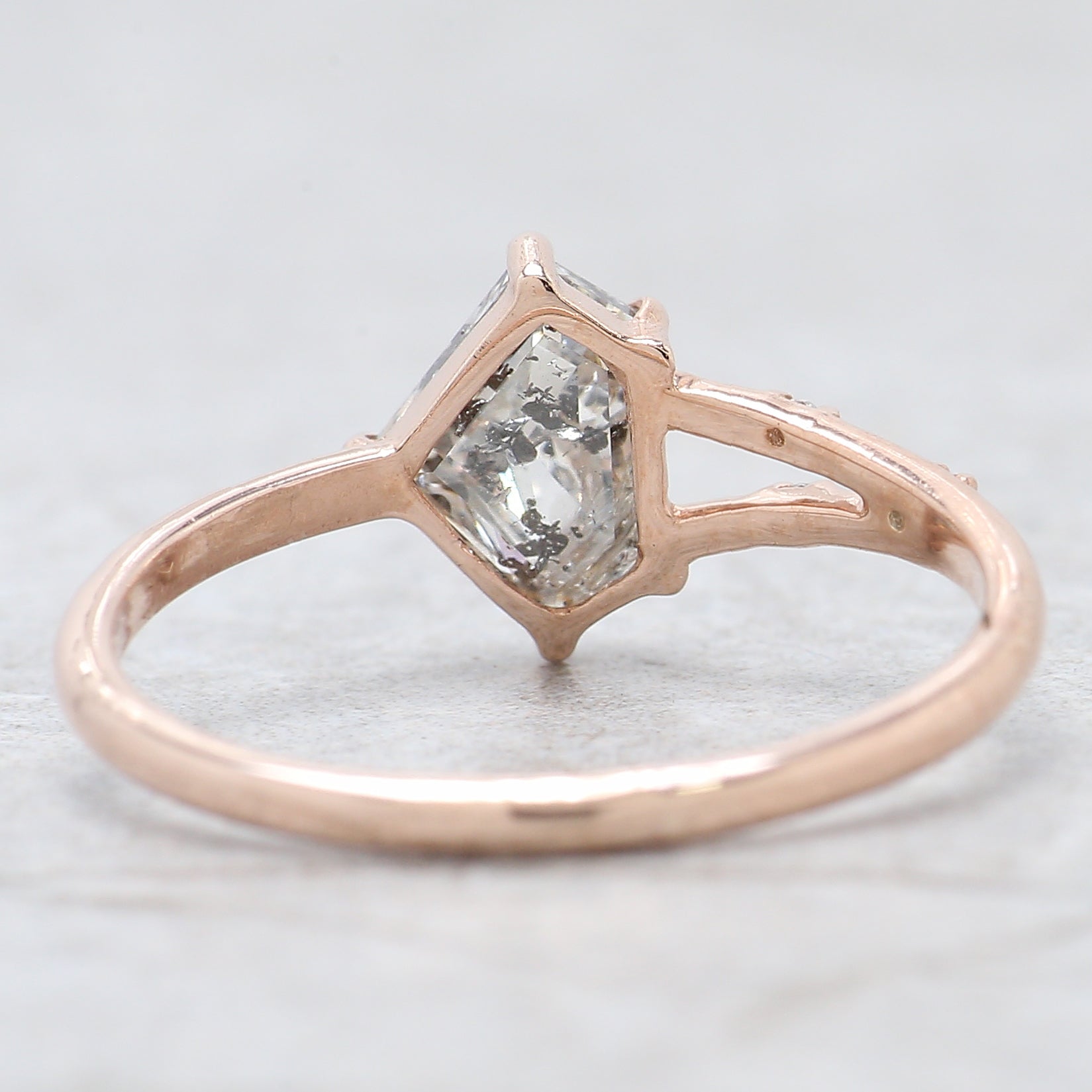 Shield Cut Salt And Pepper Diamond Ring 1.12 Ct 5.62 MM Shield Diamond Ring 14K Solid Rose Gold Silver Engagement Ring Gift For Her QL2593