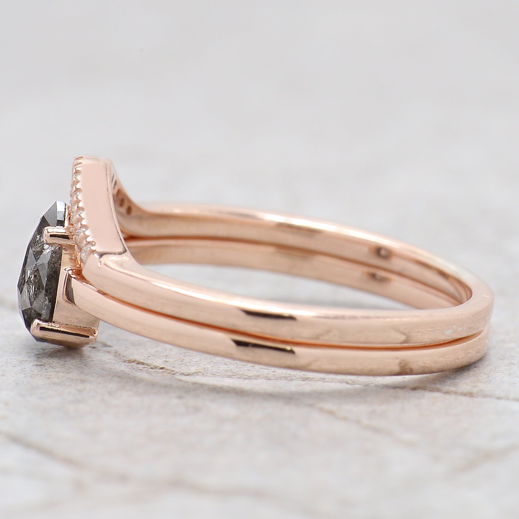 Pear Cut Salt And Pepper Diamond Ring 0.42 Ct 6.41 MM Pear Diamond Ring 14K Solid Rose Gold Silver Pear Engagement Ring Gift For Her QN2275