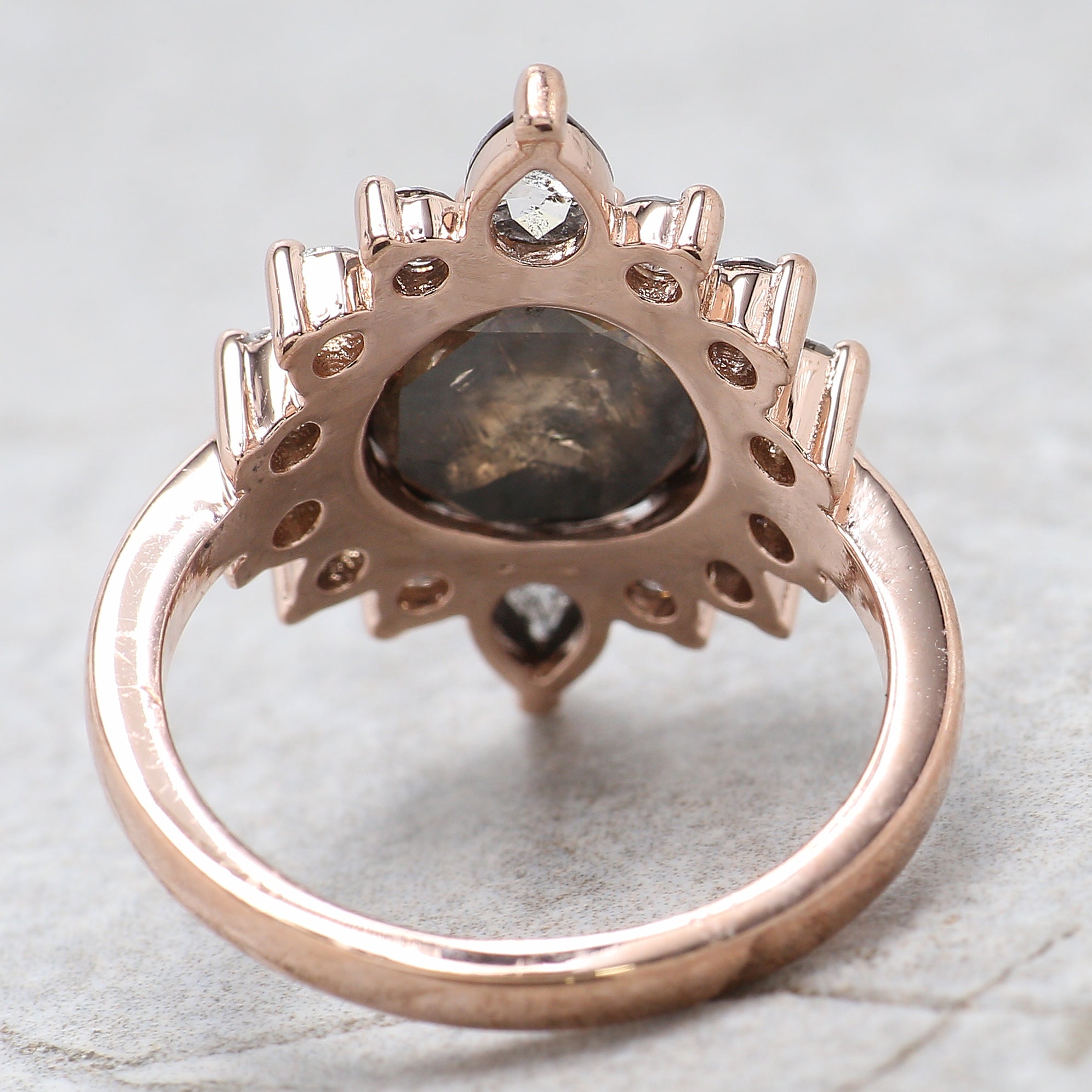 Round Rose Cut Salt And Pepper Diamond Ring 4.20 Ct 9.90 MM Round Diamond Ring 14K Rose Gold Silver Engagement Ring Gift For Her QL8509