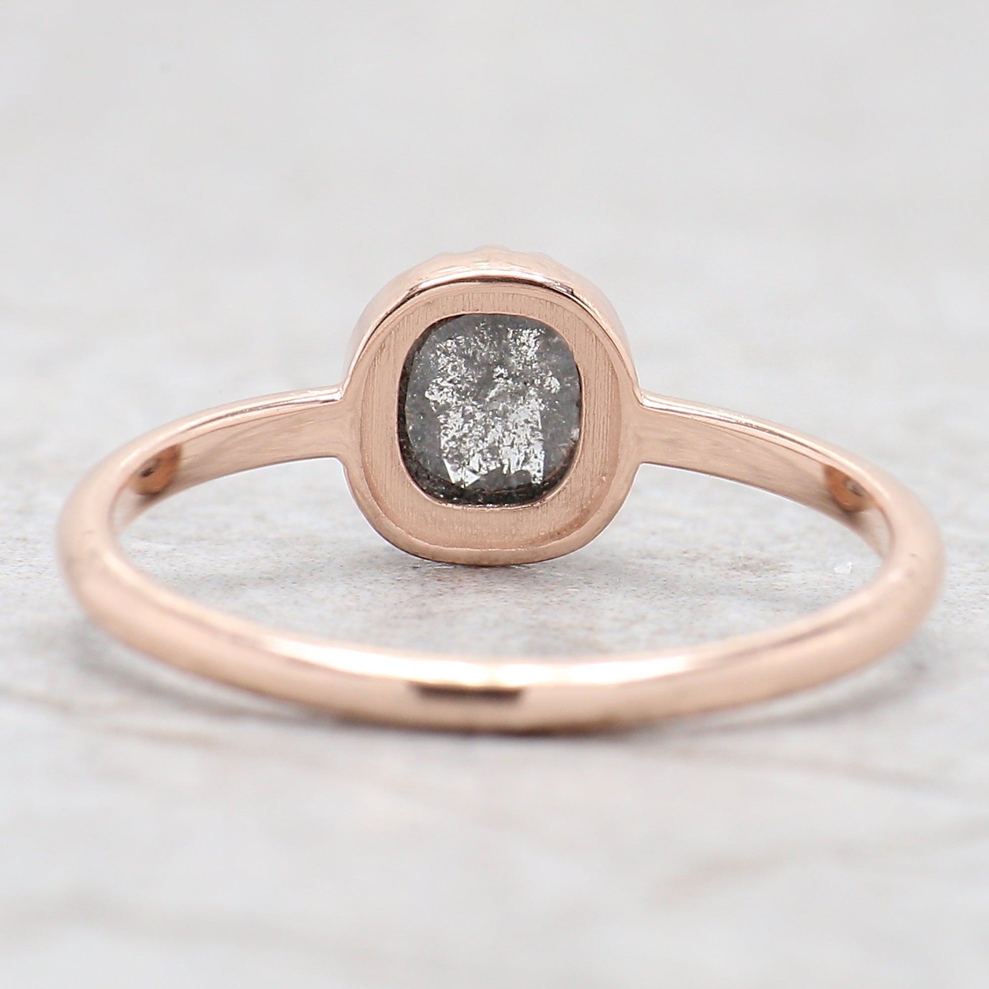 Cushion Cut Salt And Pepper Diamond Ring 0.80 Ct 5.95 MM Cushion Diamond Ring 14K Solid Rose Gold Silver Engagement Ring Gift For Her QL762