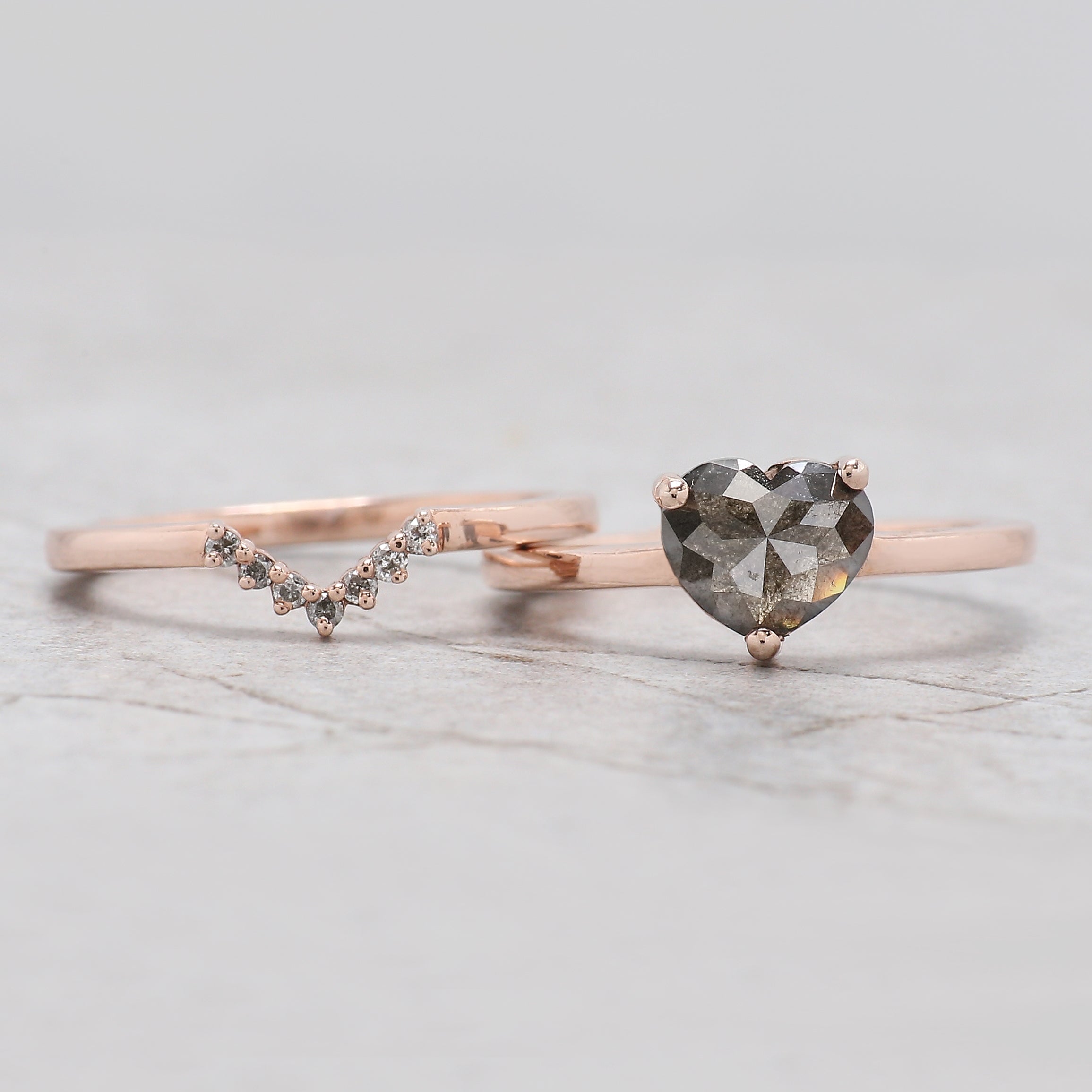 Heart Salt And Pepper Diamond Ring 1.45 Ct 6.46 MM Heart Shape Diamond Ring 14K Solid Rose Gold Silver Engagement Ring Gift For Her QL1943