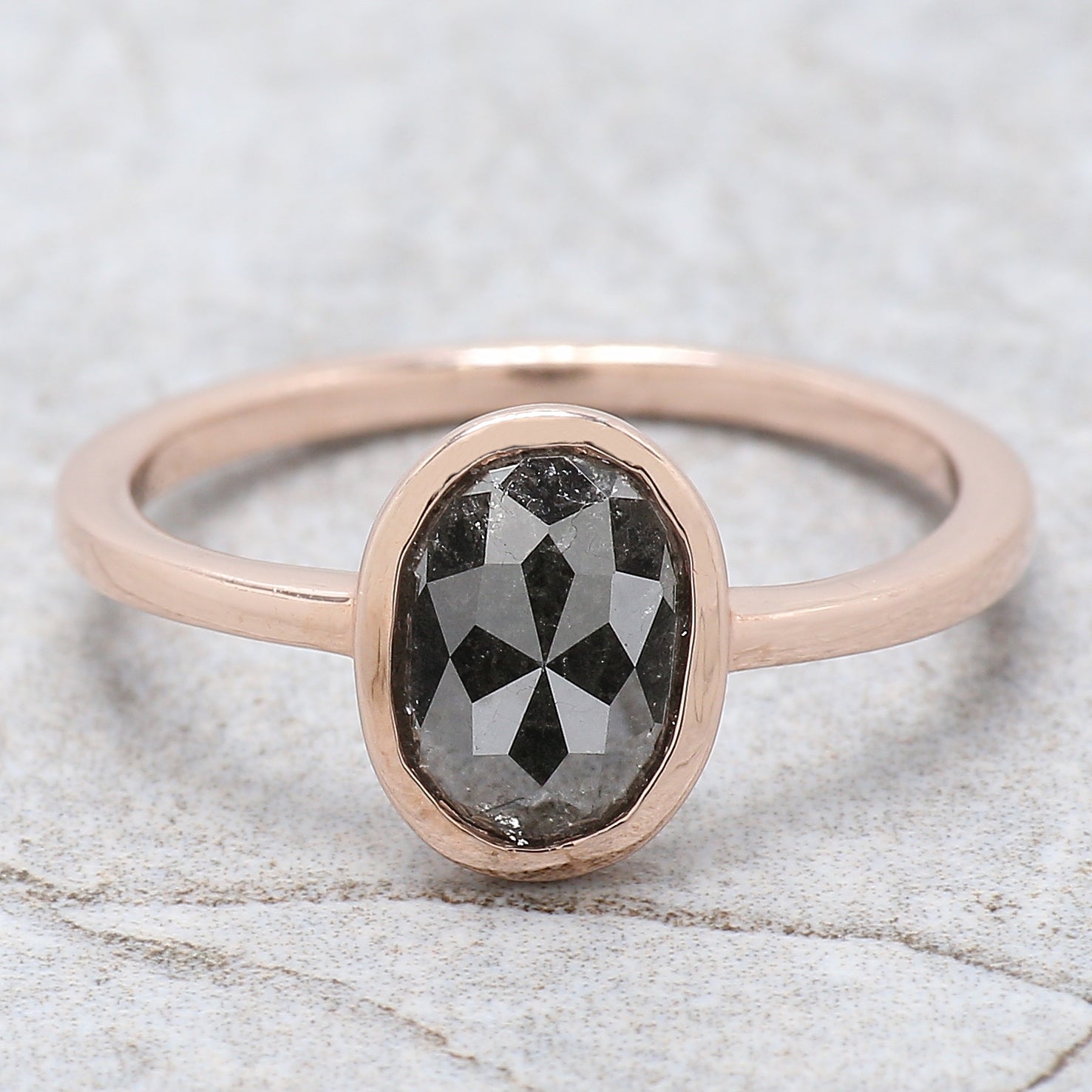 Oval Cut Salt And Pepper Diamond Ring 1.66 Ct 8.51 MM Oval Diamond Ring 14K Solid Rose Gold Silver Oval Engagement Ring Gift For Her QL2171