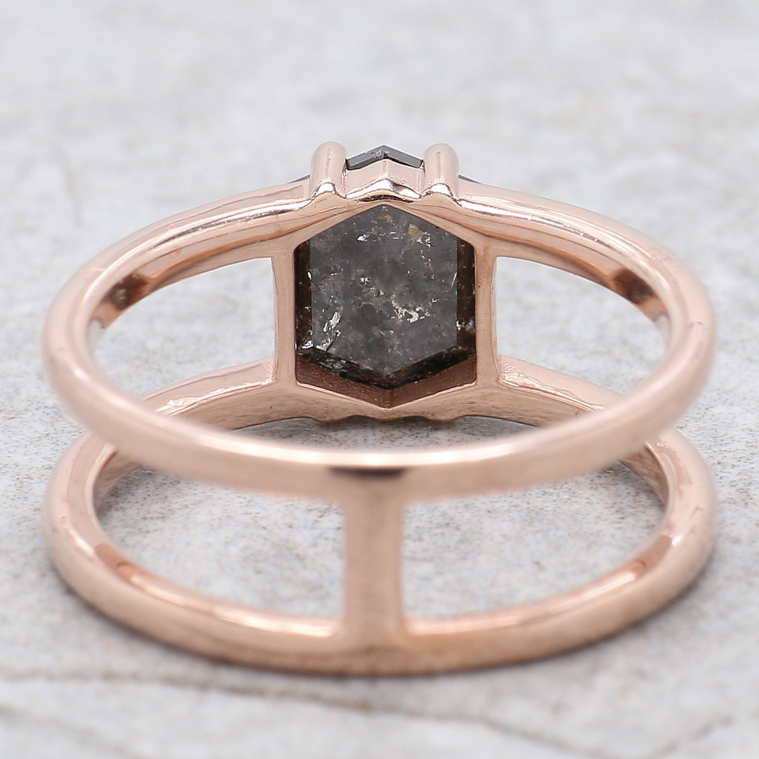 Hexagon Cut Salt And Pepper Diamond Ring 1.93 Ct 7.95 MM Hexagon Diamond Ring 14K Solid Rose Gold Silver Engagement Ring Gift For Her QL2264