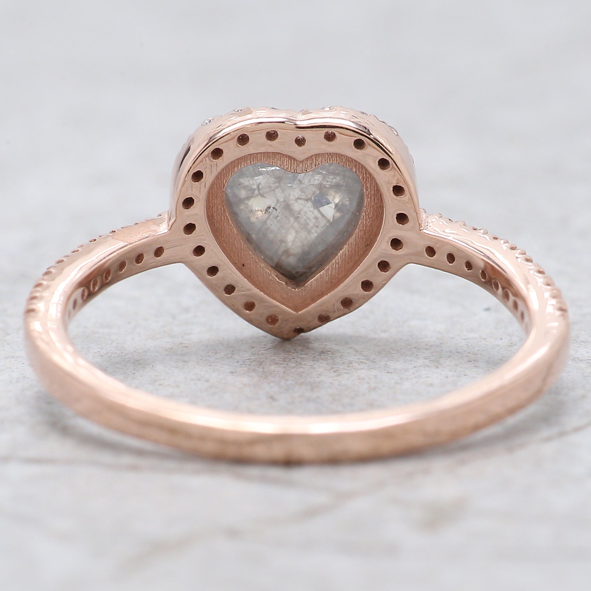 Heart Cut Salt And Pepper Diamond Ring 0.66 Ct 6.45 MM Heart Diamond Ring 14K Solid Rose Gold Silver Engagement Ring Gift For Her QL1623