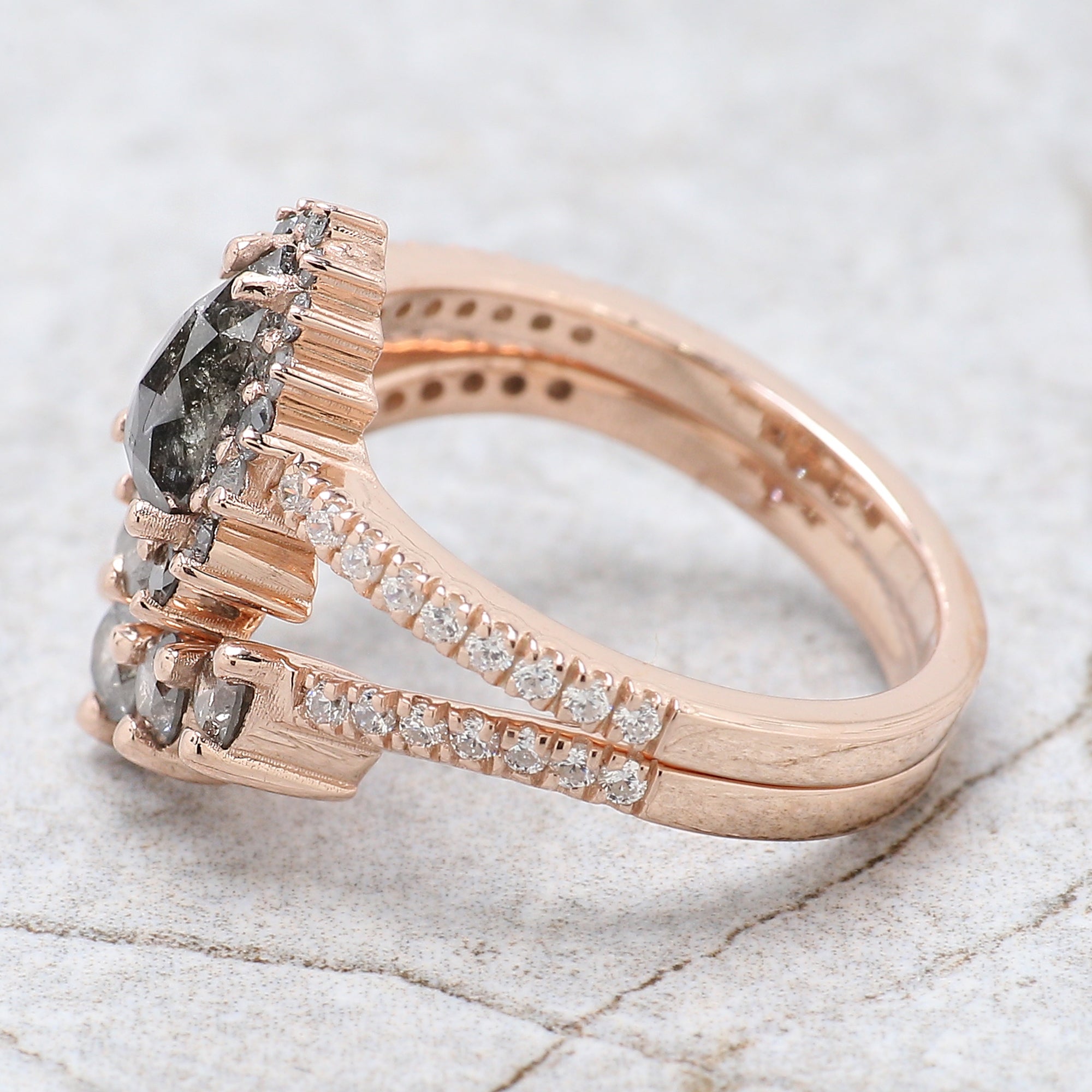 Pear Cut Salt And Pepper Diamond Ring 0.86 Ct 8.00 MM Pear Diamond Ring 14K Solid Rose Gold Silver Pear Engagement Ring Gift For Her QN1434