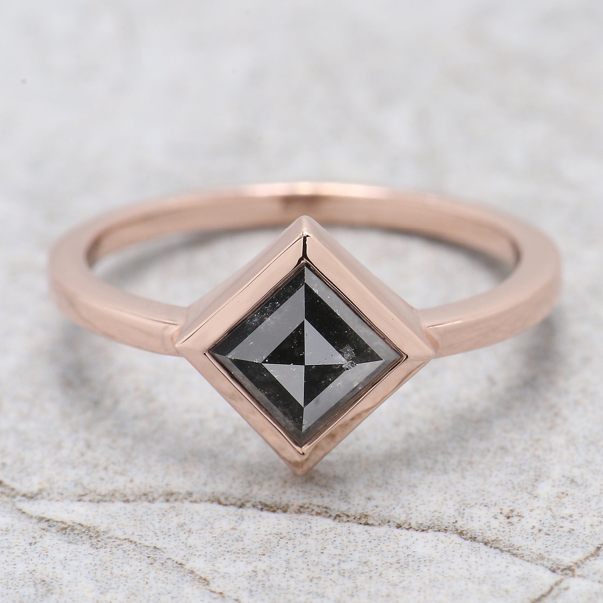 Kite Cut Salt And Pepper Diamond Ring 1.25 Ct 8.00 MM Kite Diamond Ring 14K Solid Rose Gold Silver Kite Engagement Ring Gift For Her QN822