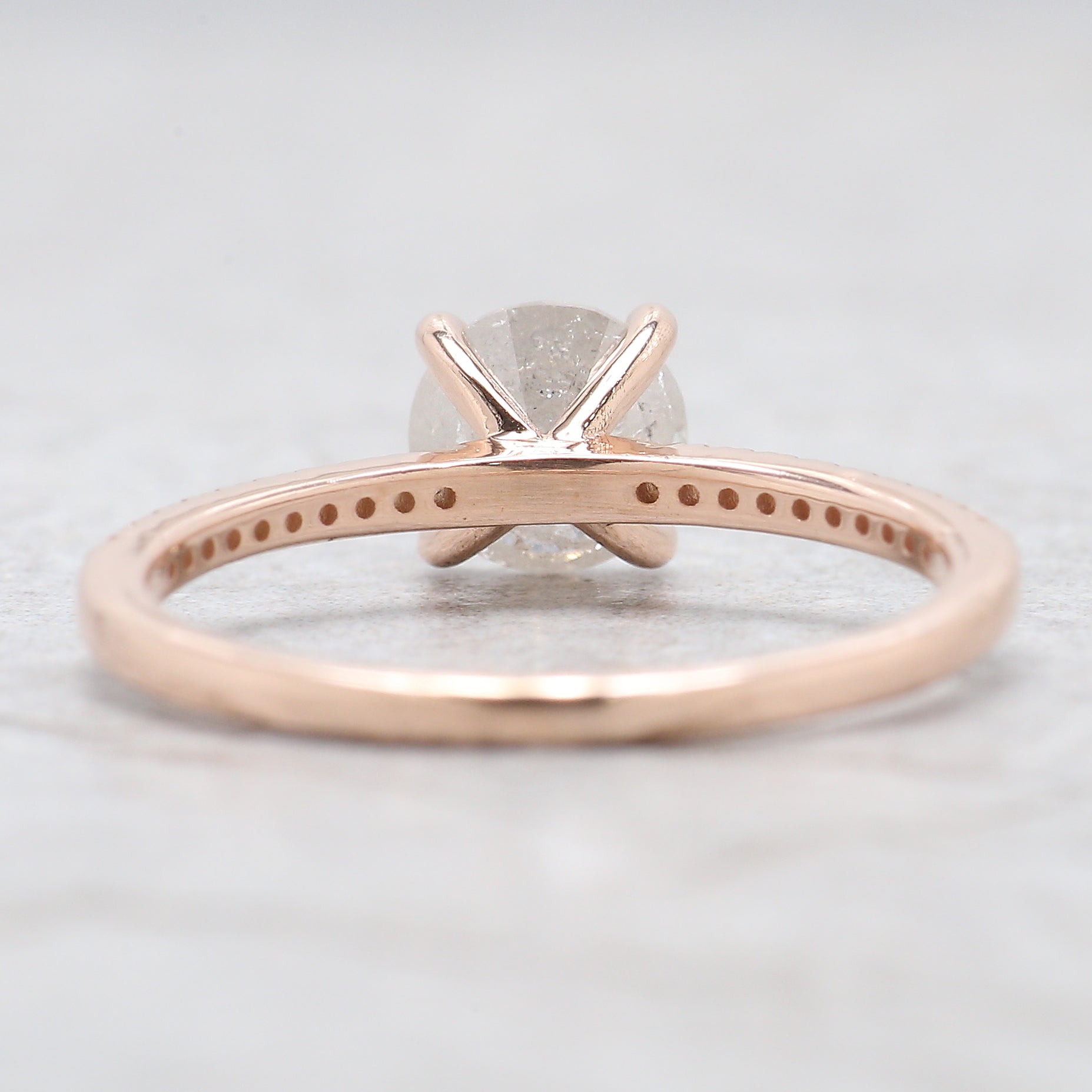 0.86 Ct Natural Round Shape Grey Color Diamond Ring 5.95 MM Round Rose Cut Diamond Ring 14K Solid Rose Gold Silver Engagement Ring QN1062