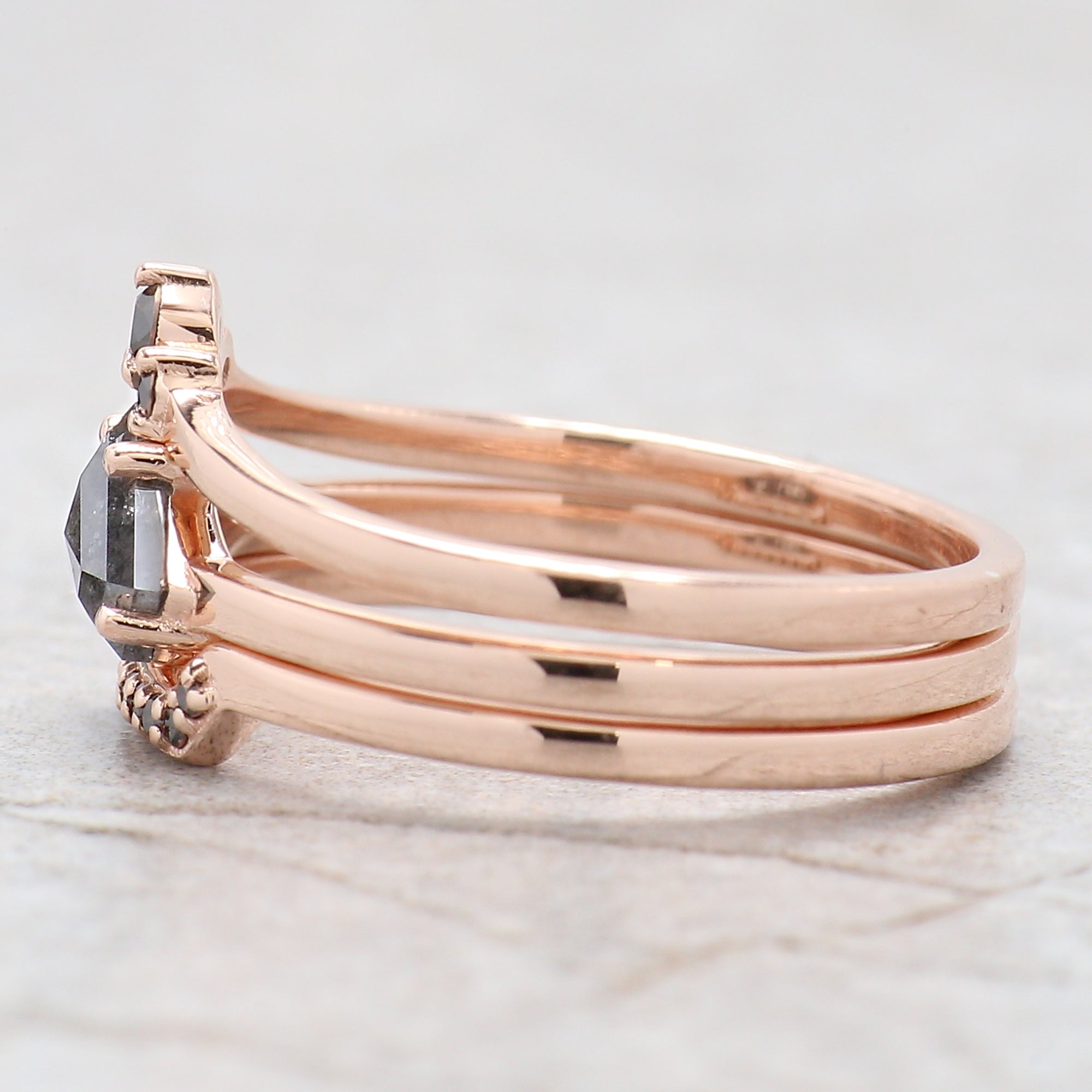 Shield Cut Salt And Pepper Diamond Ring 0.73 Ct 5.15 MM Shield Diamond Ring 14K Solid Rose Gold Silver Engagement Ring Gift For Her QN1144