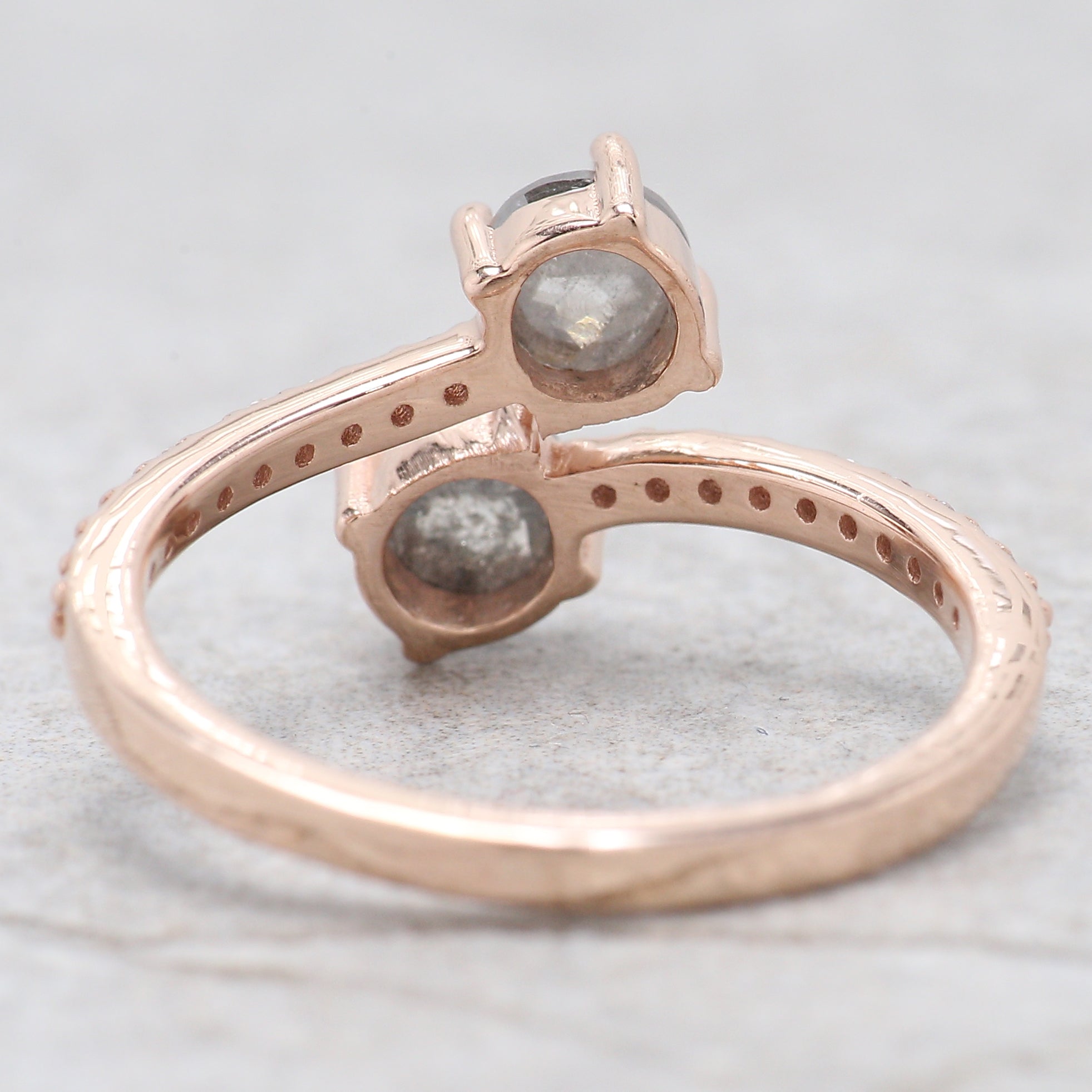 Round Rose Cut Salt And Pepper Diamond Ring 0.85 Ct 4.55 MM Round Diamond Ring 14K Rose Gold Silver Engagement Ring Gift For Her QL6309