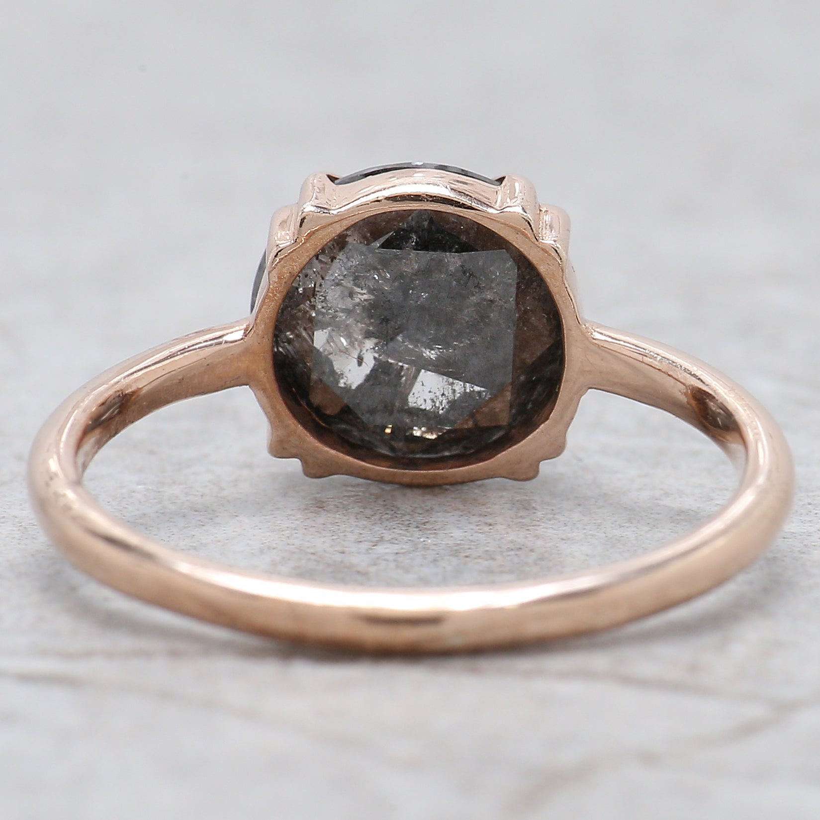 Round Rose Cut Salt And Pepper Diamond Ring 2.32 Ct 8.54 MM Round Diamond Ring 14K Rose Gold Silver Engagement Ring Gift For Her QL2435