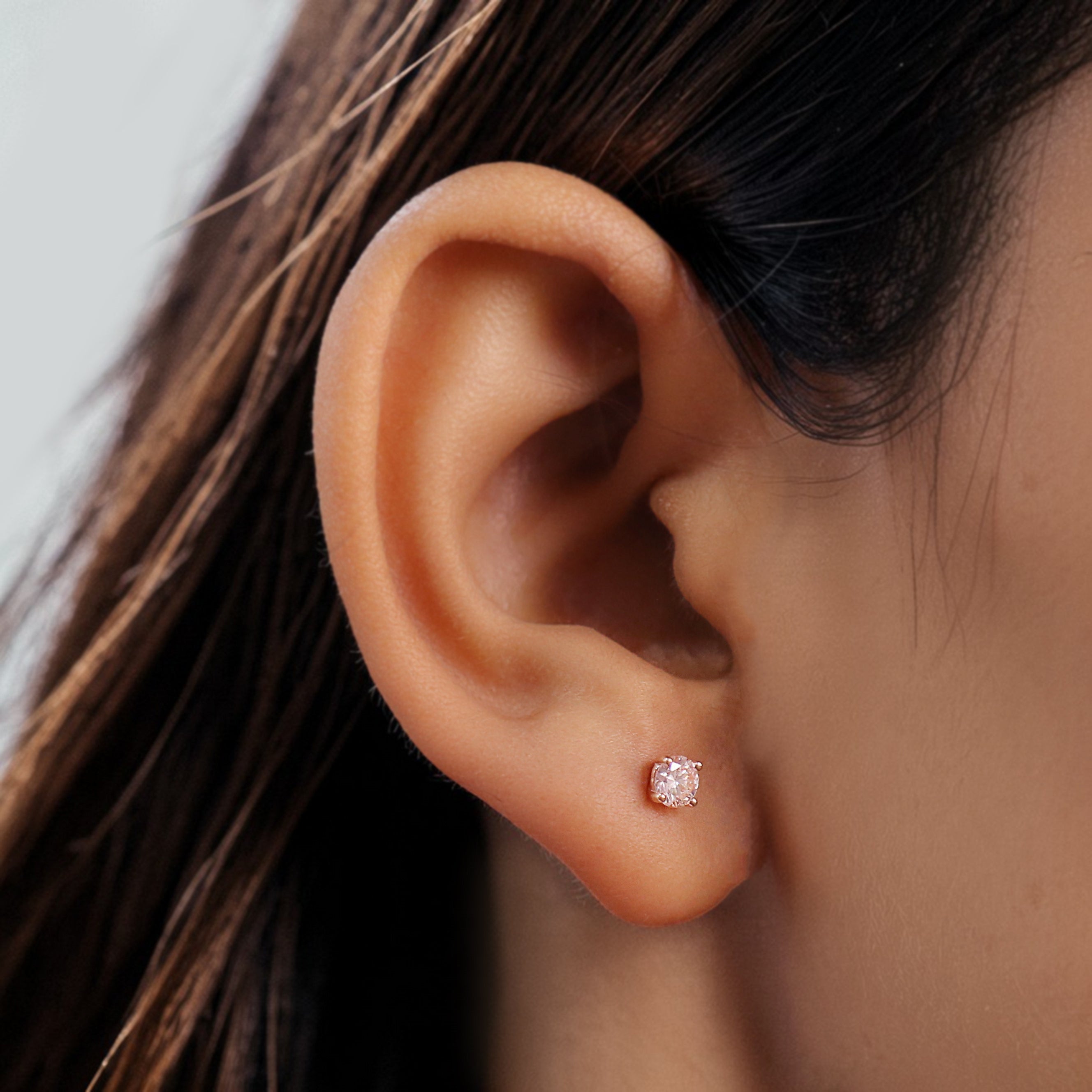 Round Lab Grown Pink Color Diamond Earring 0.56 Ct 4.20 MM Round Diamond Earring 14K Solid Rose Gold Silver Earring Gift For Her KDL3548