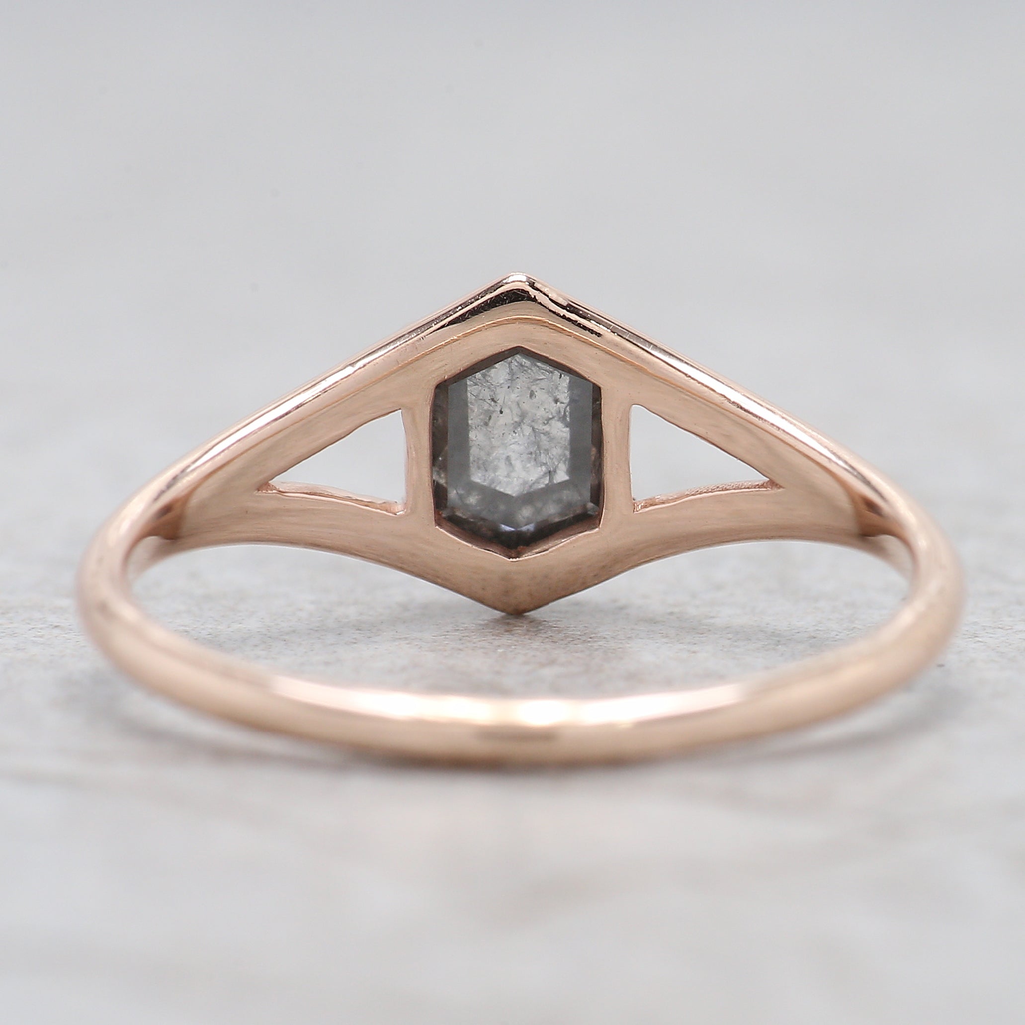 Hexagon Cut Salt And Pepper Diamond Ring 0.78 Ct 6.30 MM Hexagon Cut Diamond Ring 14K Rose Gold Silver Engagement Ring Gift For Her QL1403