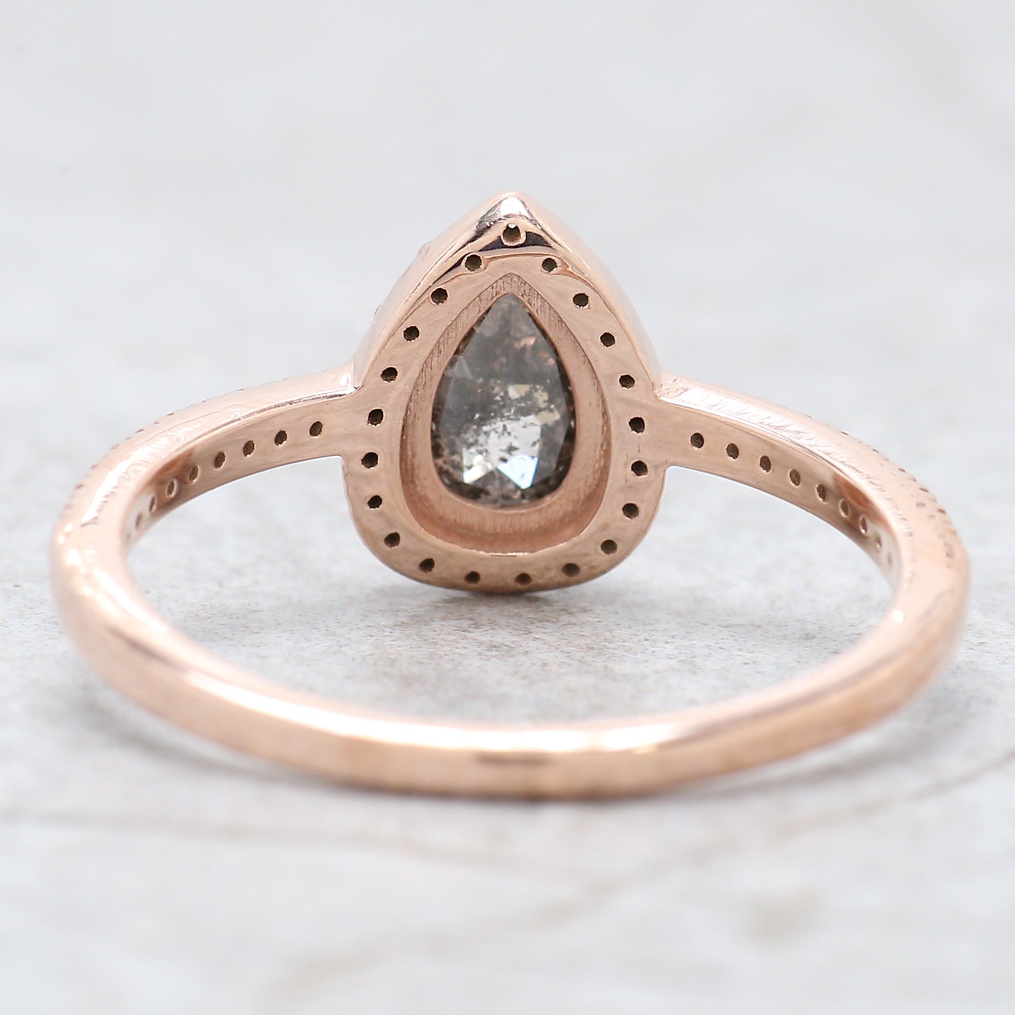 Pear Cut Salt And Pepper Diamond Ring 0.48 Ct 6.65 MM Pear Diamond Ring 14K Solid Rose Gold Silver Pear Engagement Ring Gift For Her QN976