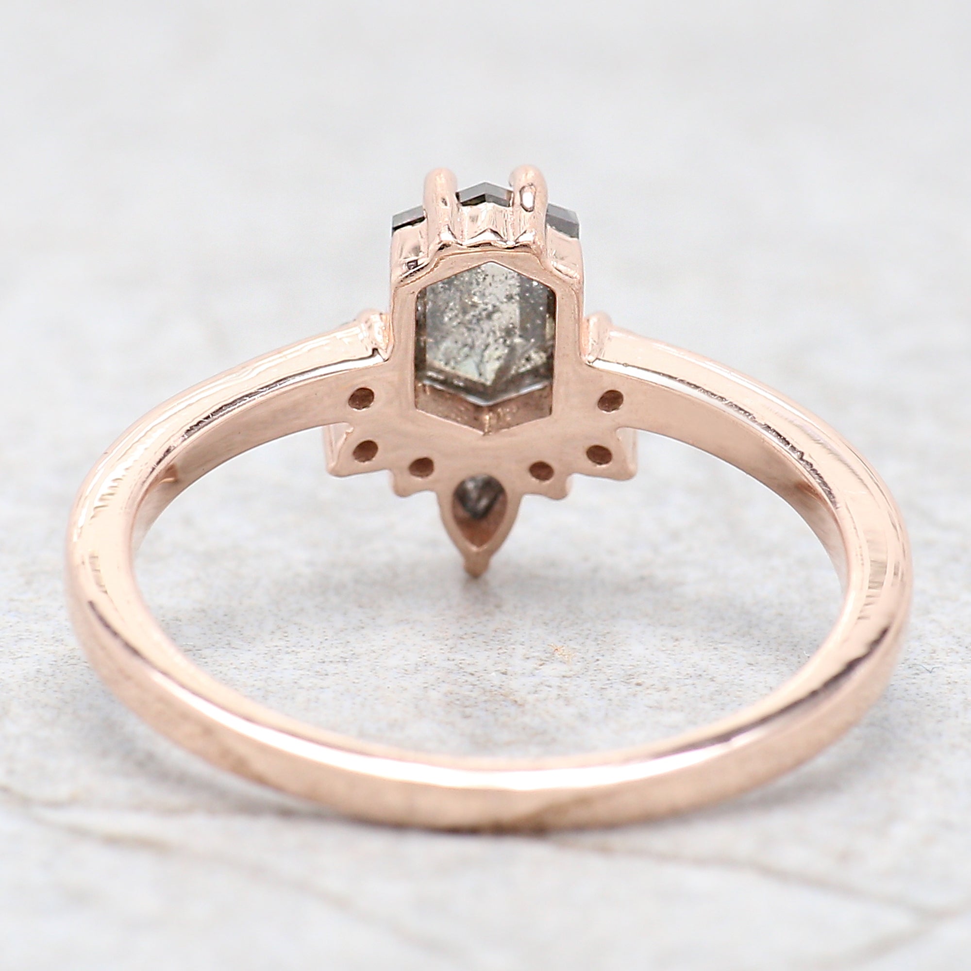 Hexagon Cut Salt And Pepper Diamond Ring 0.69 Ct 6.00 MM Hexagon Diamond Ring 14K Solid Rose Gold Silver Engagement Ring Gift For Her QN1480
