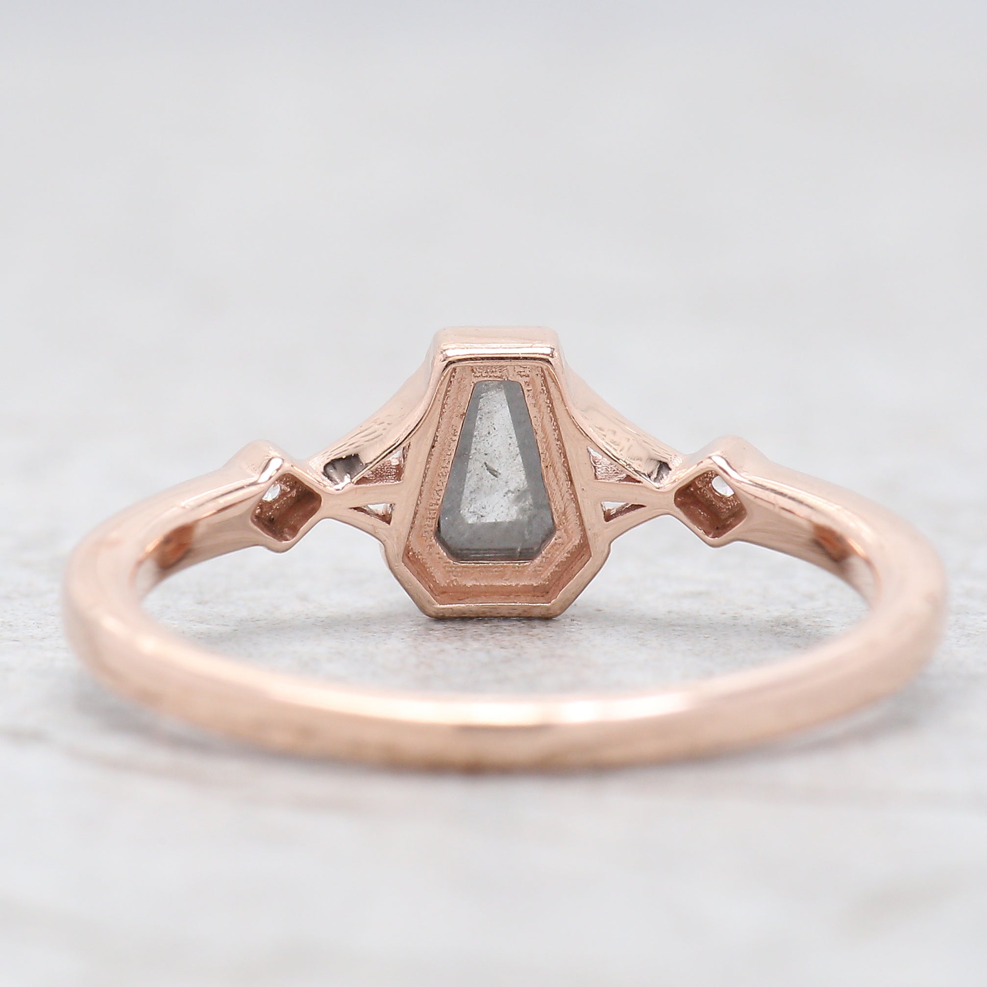 Coffin Cut Salt And Pepper Diamond Ring 0.42 Ct 5.56 MM Coffin Diamond Ring 14K Solid Rose Gold Silver Engagement Ring Gift For Her QL2159