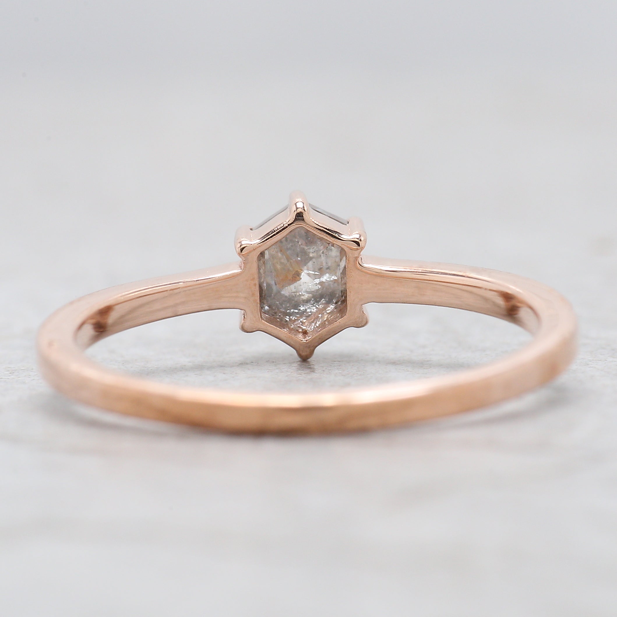 Hexagon Cut Salt And Pepper Diamond Ring 0.54 Ct 5.55 MM Hexagon Diamond Ring 14K Solid Rose Gold Silver Engagement Ring Gift For Her QN642