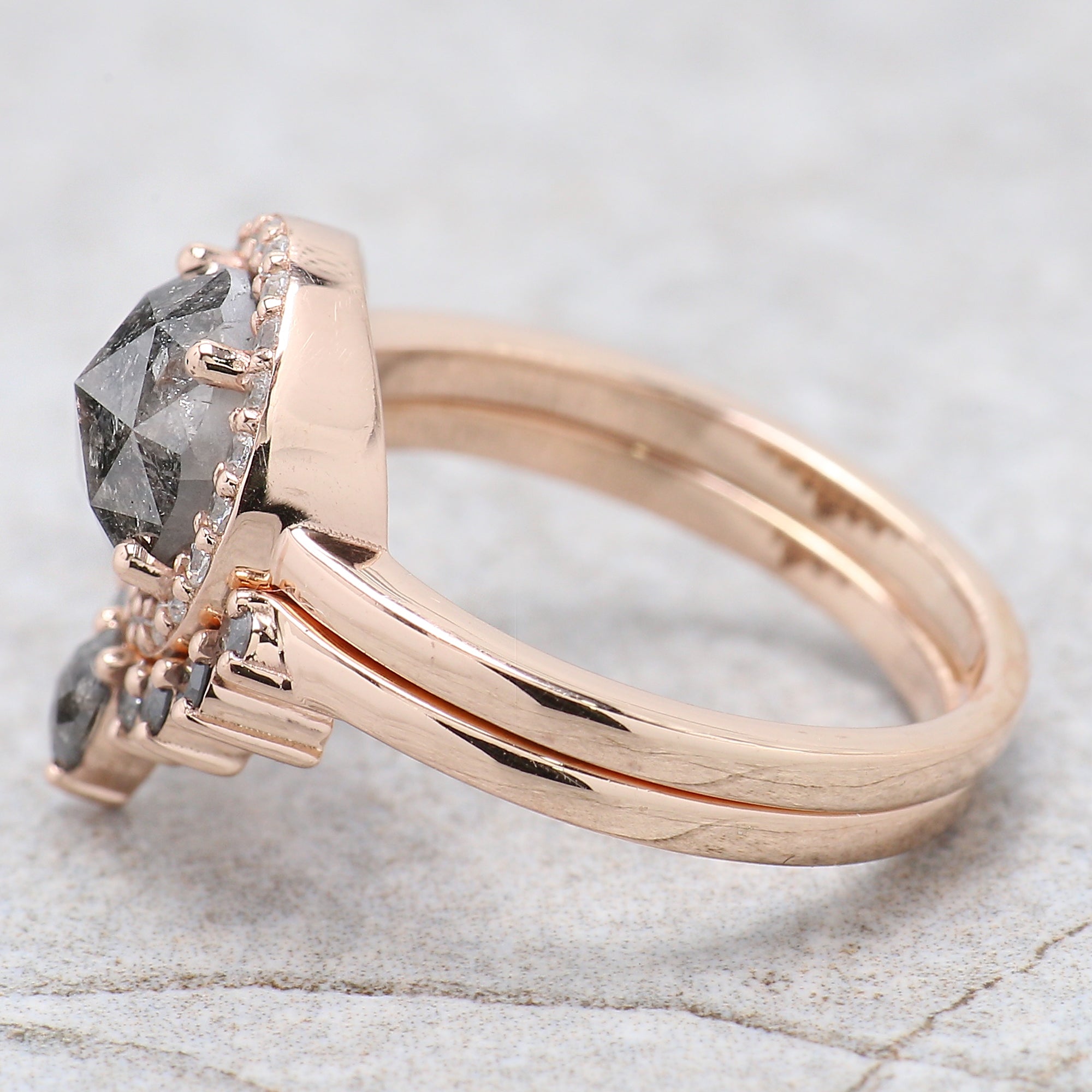 1.86 Ct Natural Round Rose Cut Salt And Pepper Diamond Ring 7.25 MM Round Diamond Ring 14K Solid Rose Gold Silver Engagement Ring QL2001