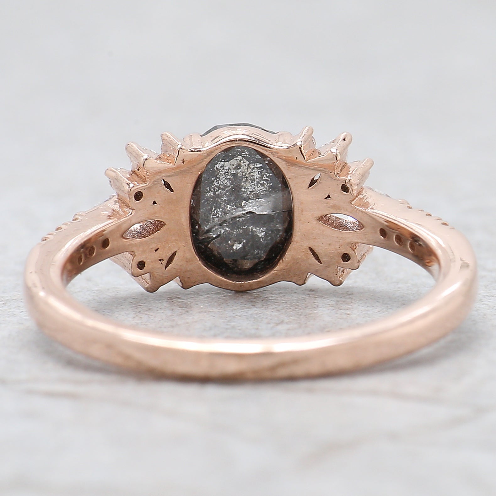 Oval Cut Salt And Pepper Diamond Ring 1.18 Ct 7.45 MM Oval Diamond Ring 14K Solid Rose Gold Silver Oval Engagement Ring Gift For Her QL2273