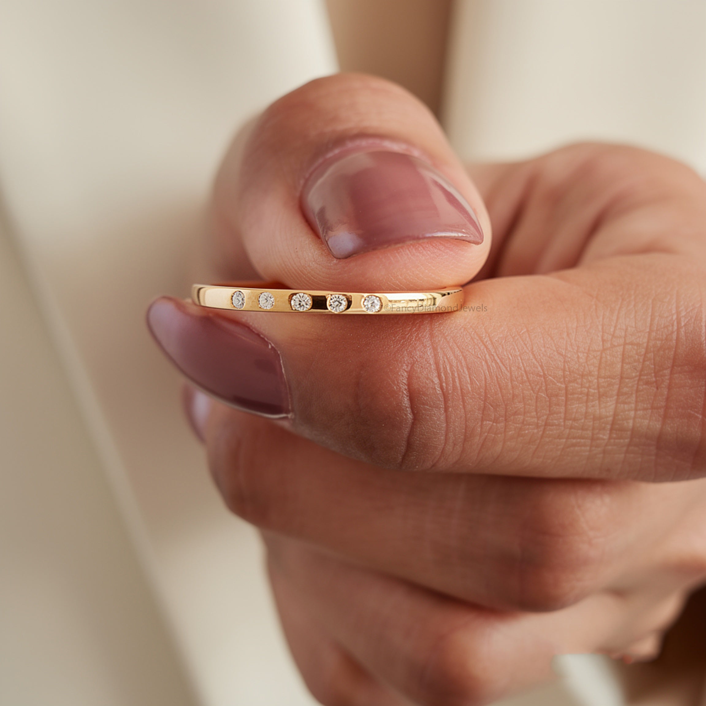 5 Stone Micro Pave Set Minimalist Diamond Ring Dainty Stacking Ring 14k Solid Gold Lab Diamond Wedding Band for Women Daily Wear Ring FD568